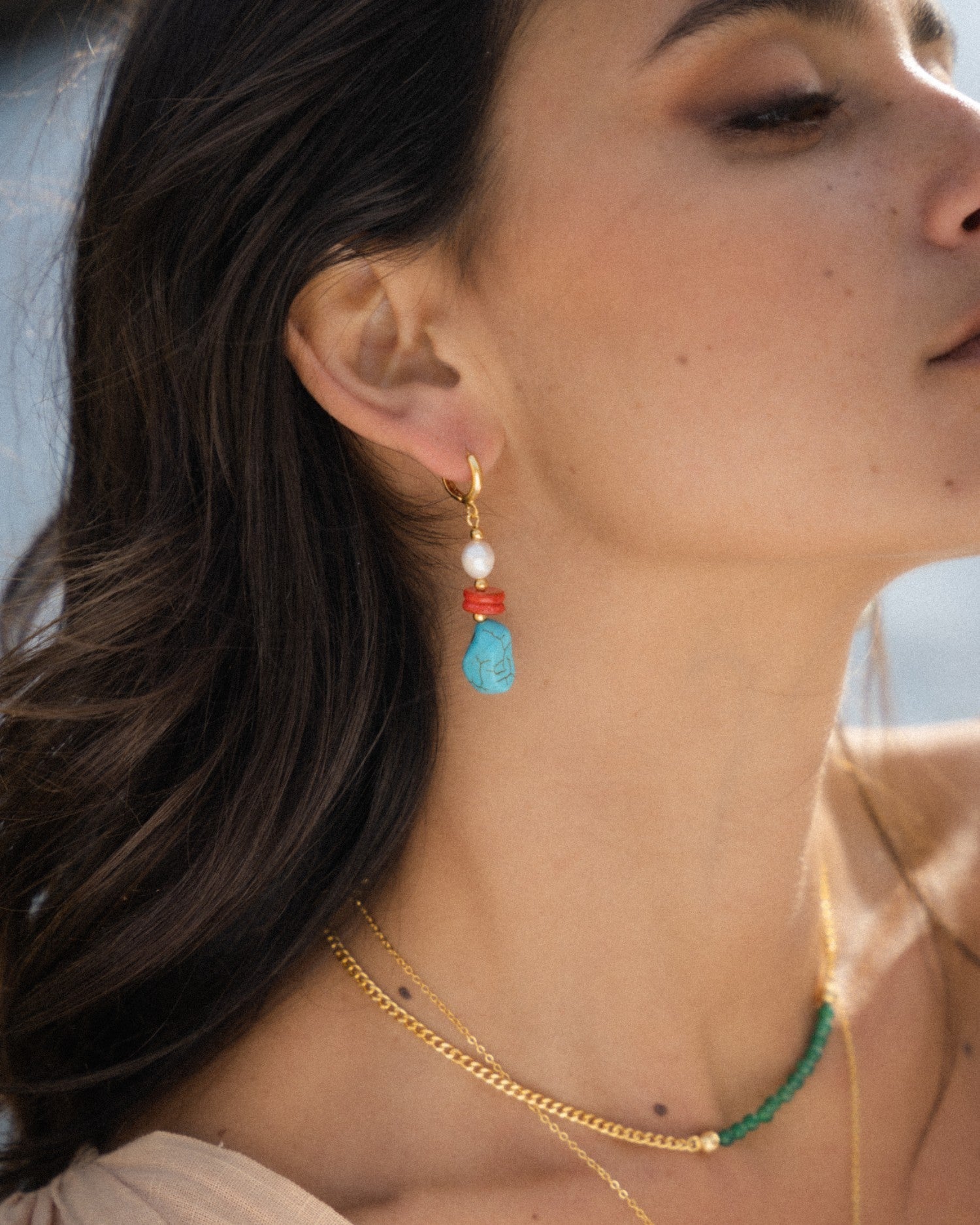 Adelina Turquoise Drop Huggie Earrings | Sustainable Jewellery by Ottoman Hands