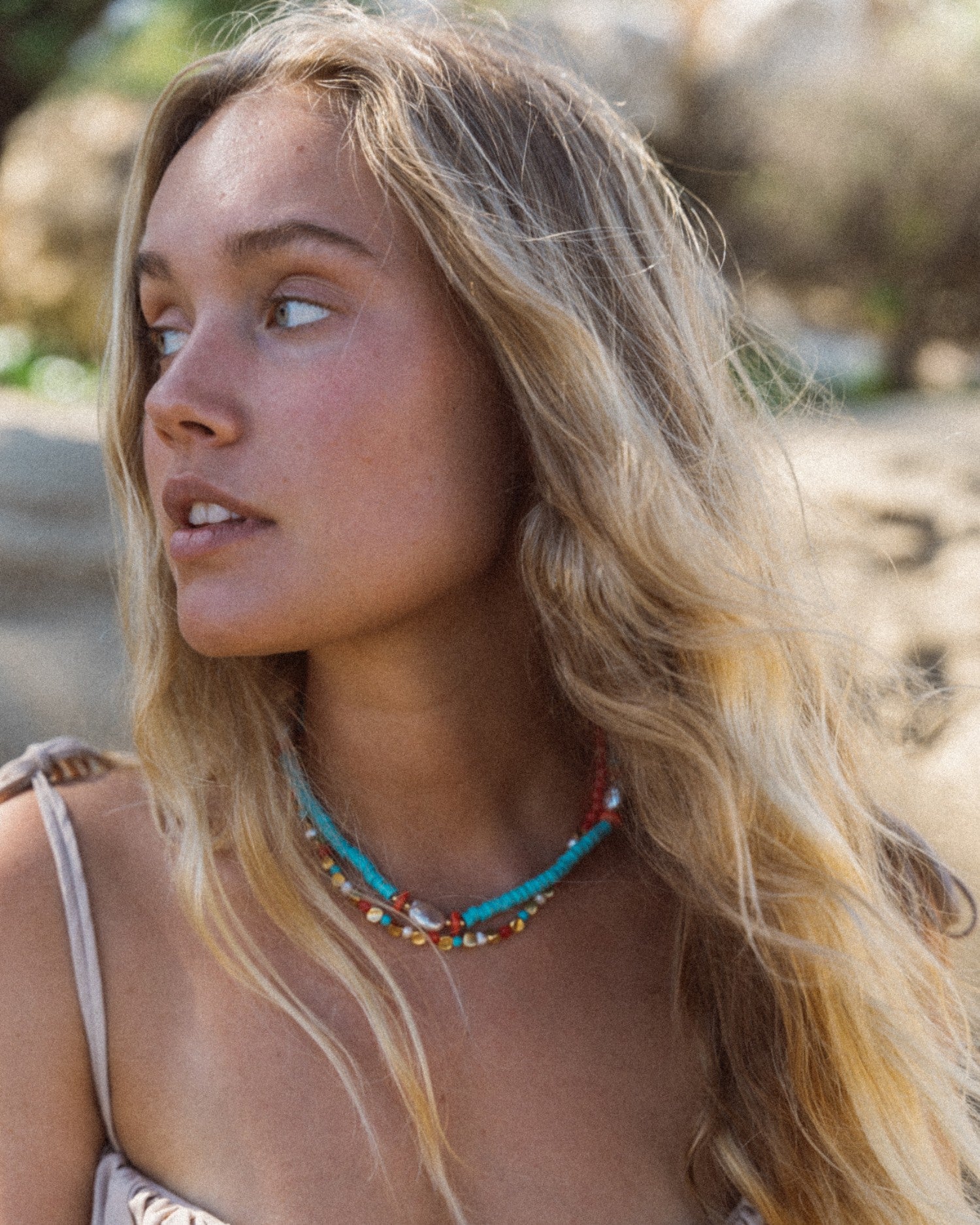 Adelina Pearl and Turquoise Beaded Necklace | Sustainable Jewellery by Ottoman Hands