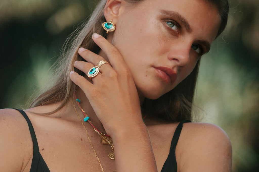 Adira Turquoise Porcelain Evil Eye Stud Earrings | Sustainable Jewellery by Ottoman Hands