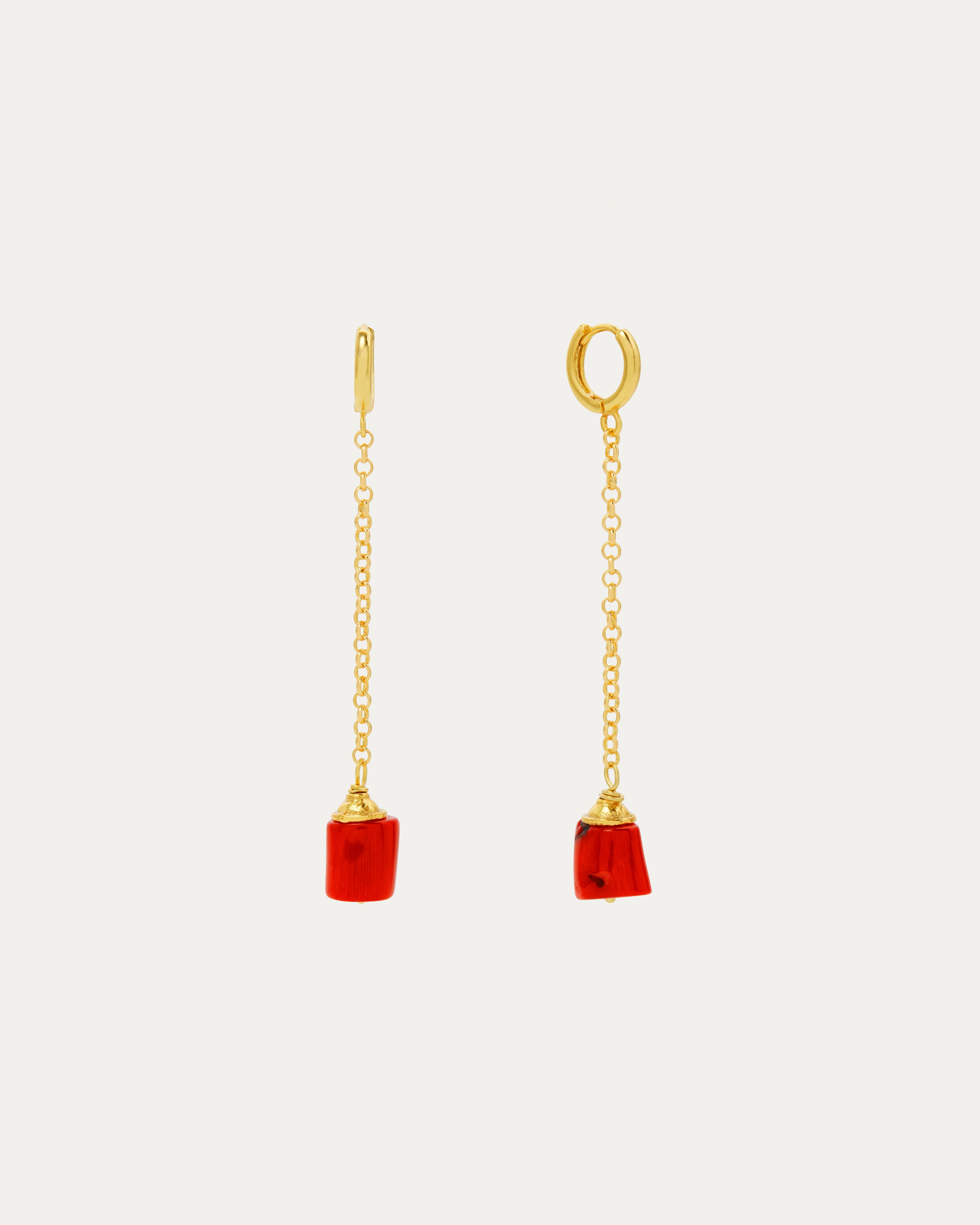 Alessia Red Stone Chain Huggie Earrings | Sustainable Jewellery by Ottoman Hands
