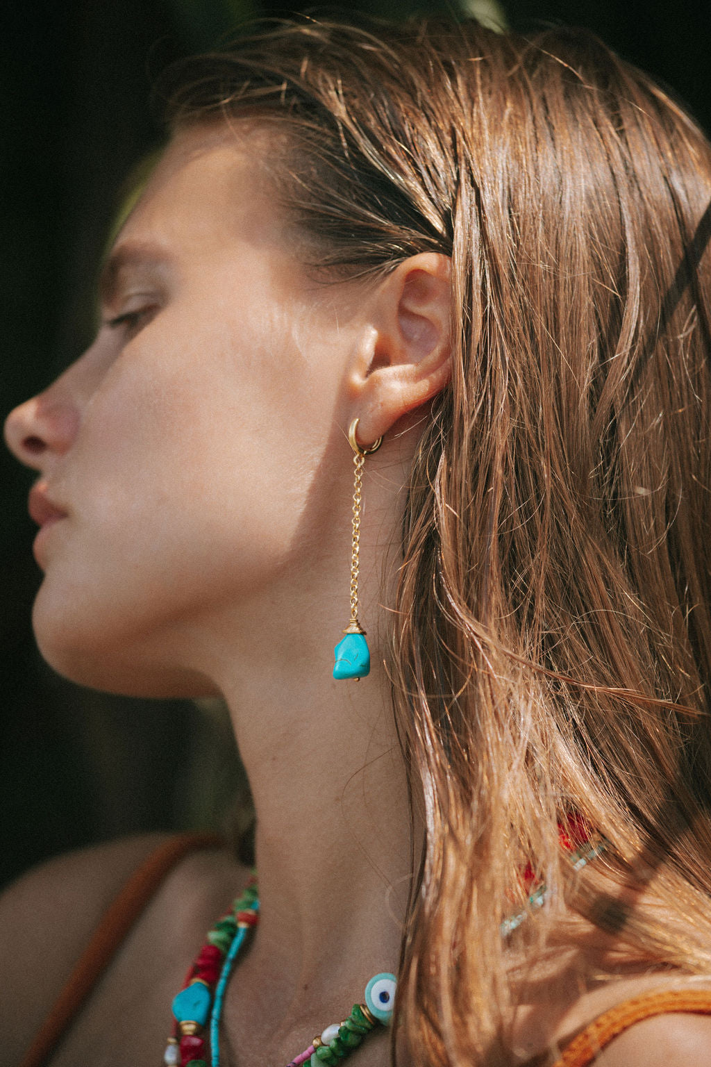 Alessia Turquoise Chain Huggie Earrings | Sustainable Jewellery by Ottoman Hands