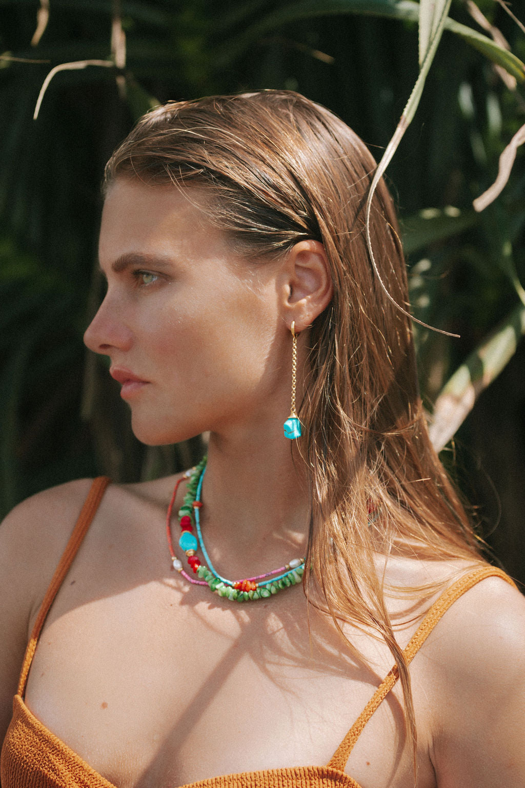 Alessia Turquoise Chain Huggie Earrings | Sustainable Jewellery by Ottoman Hands
