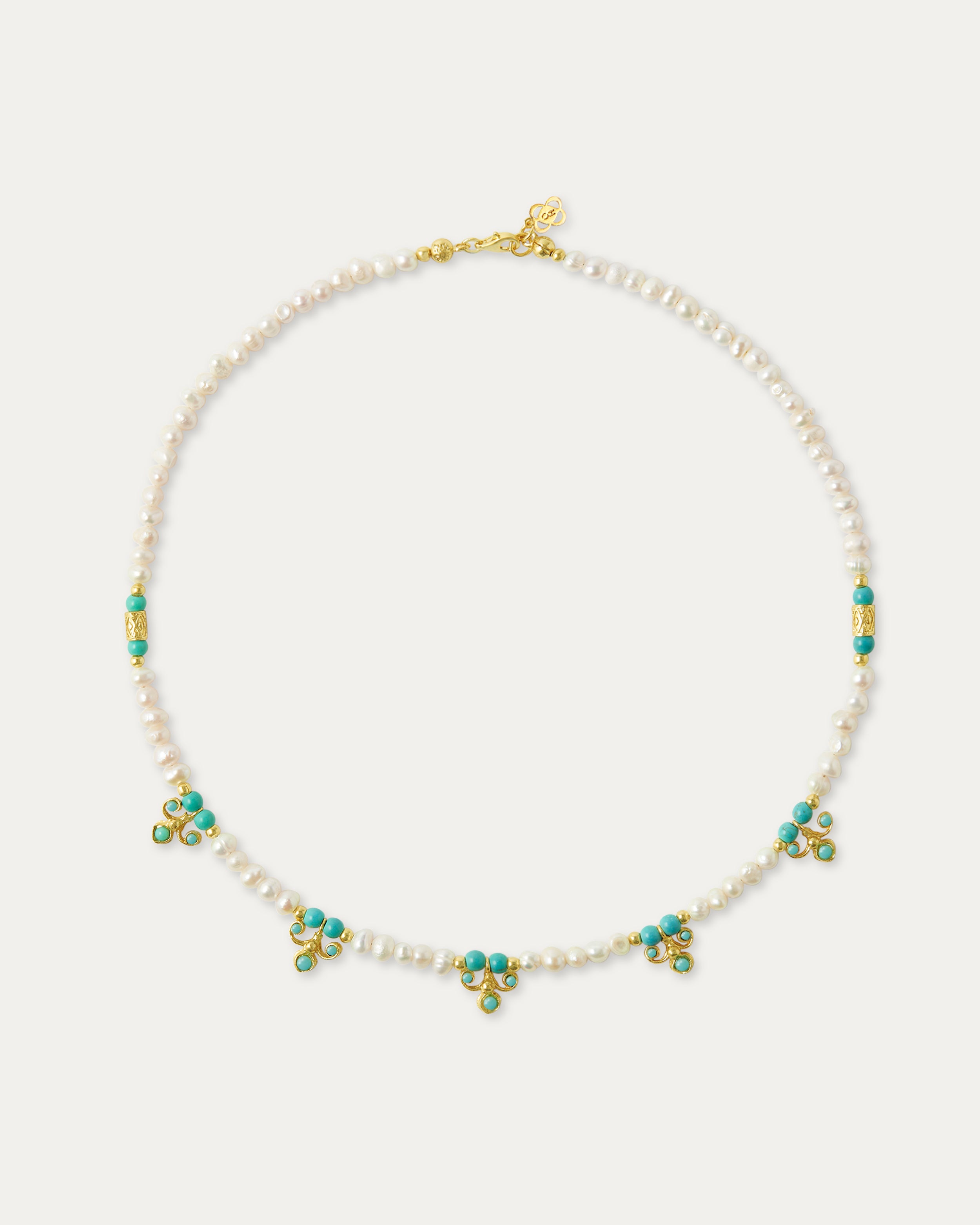 Amelie Pearl and Turquoise Beaded Necklace | Sustainable Jewellery by Ottoman Hands