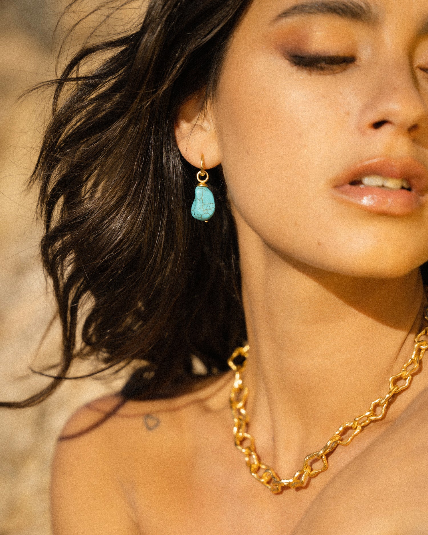 Ava Turquoise Drop Huggie Earrings | Sustainable Jewellery by Ottoman Hands