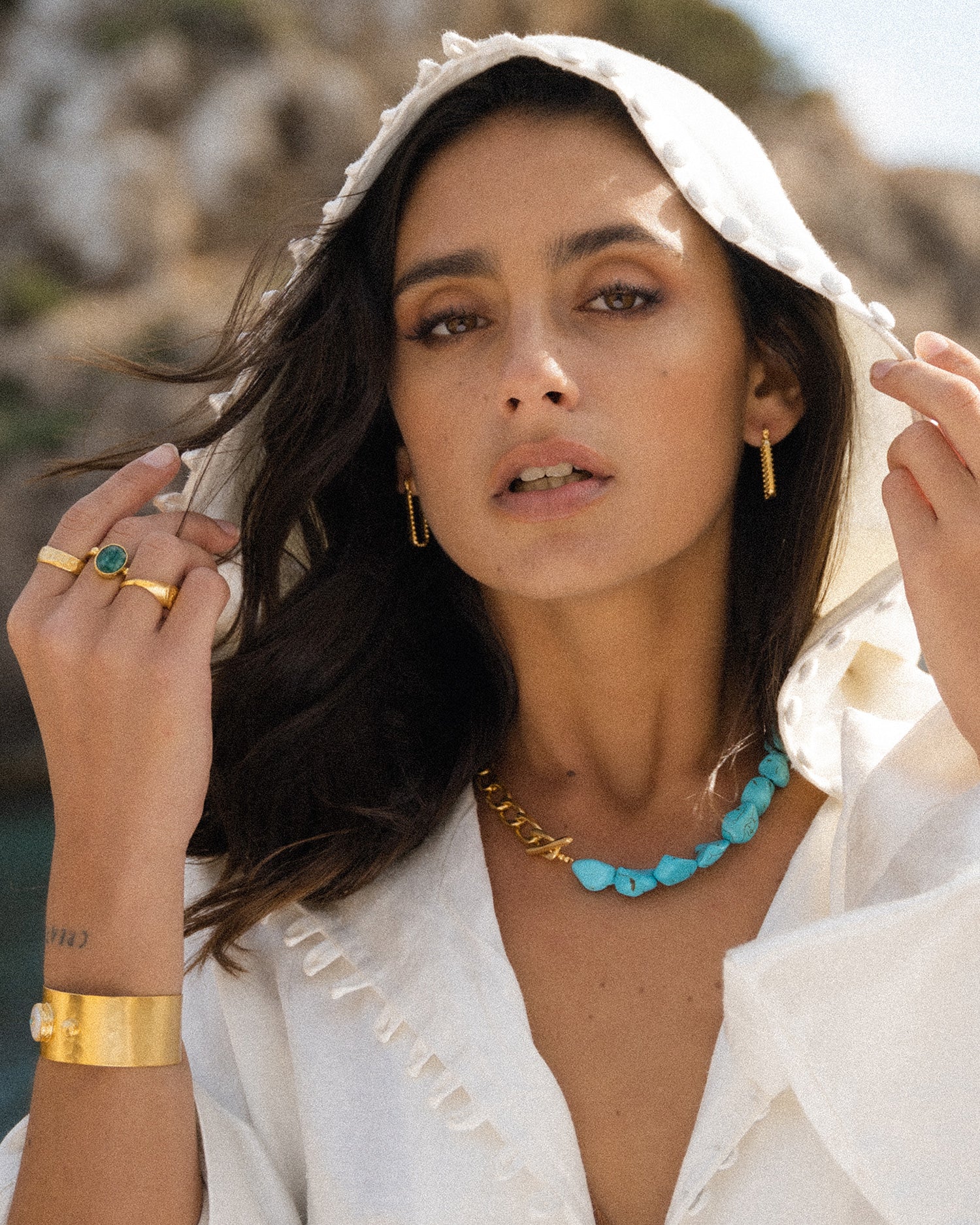 Coda Rectangle Hoop Earrings with Granulation | Sustainable Jewellery by Ottoman Hands