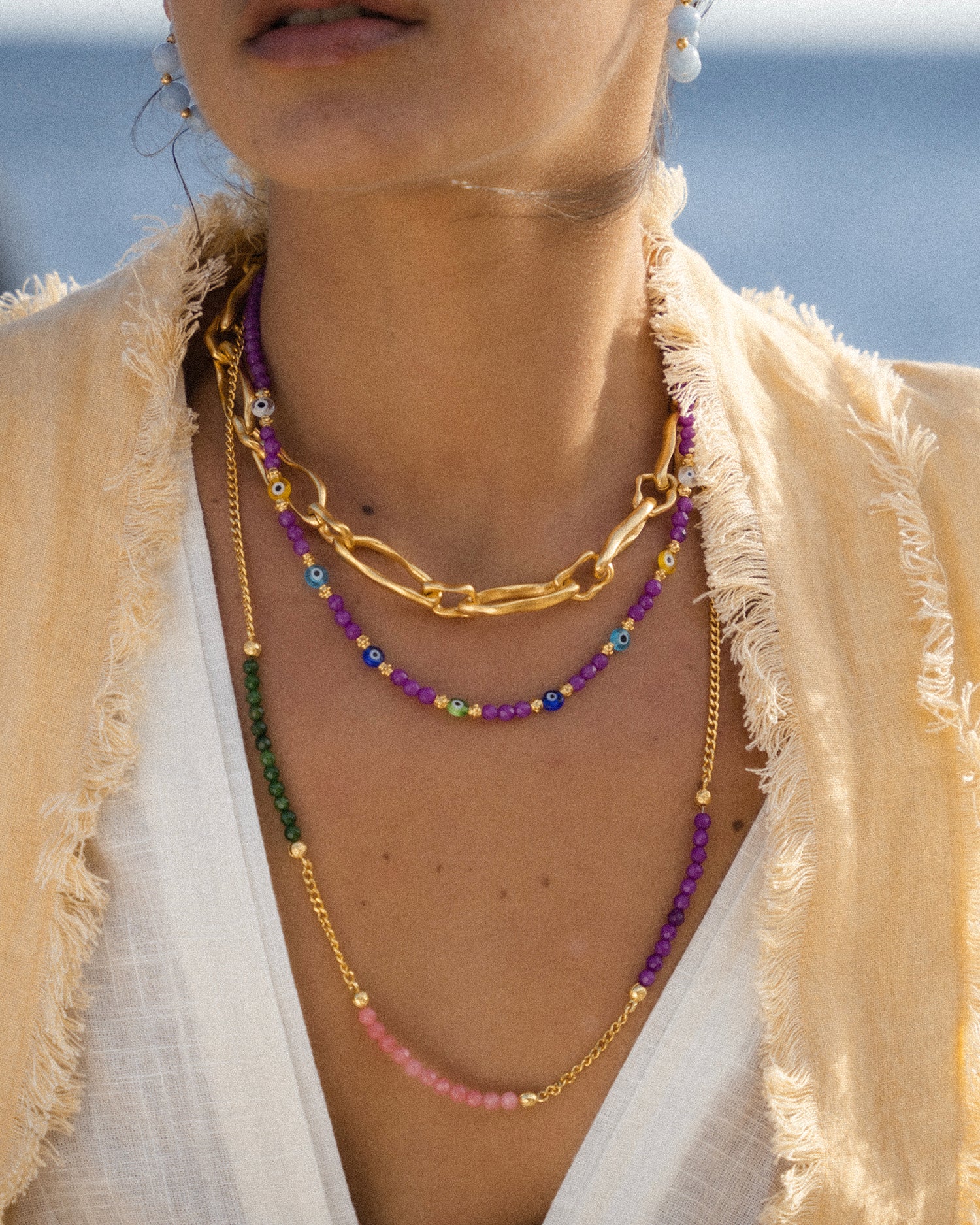 Clara Evil Eye Beaded Purple Jade Necklace | Sustainable Jewellery by Ottoman Hands