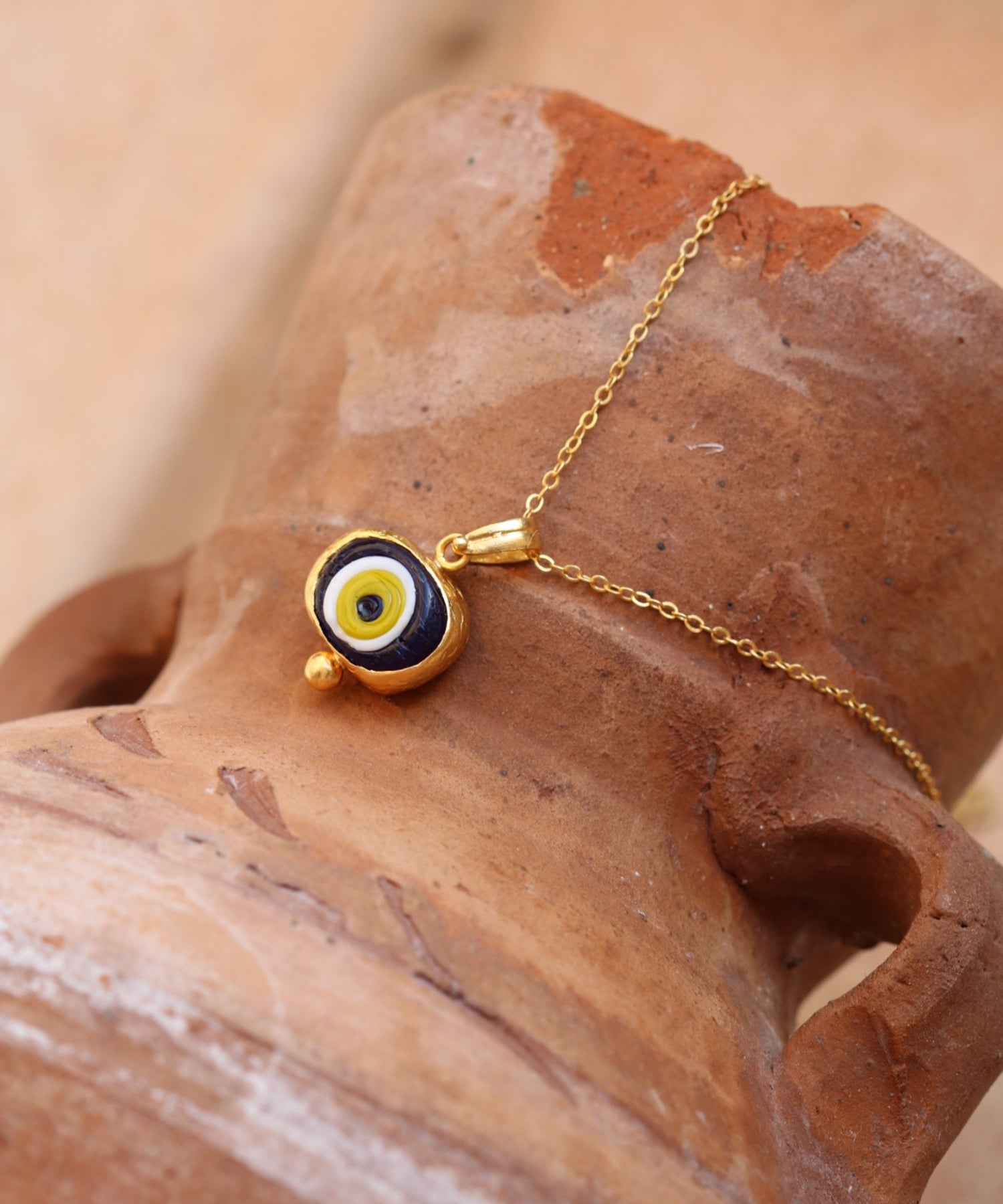 Cornicello Navy Evil Eye Artisan Glass Pendant Necklace | Sustainable Jewellery by Ottoman Hands