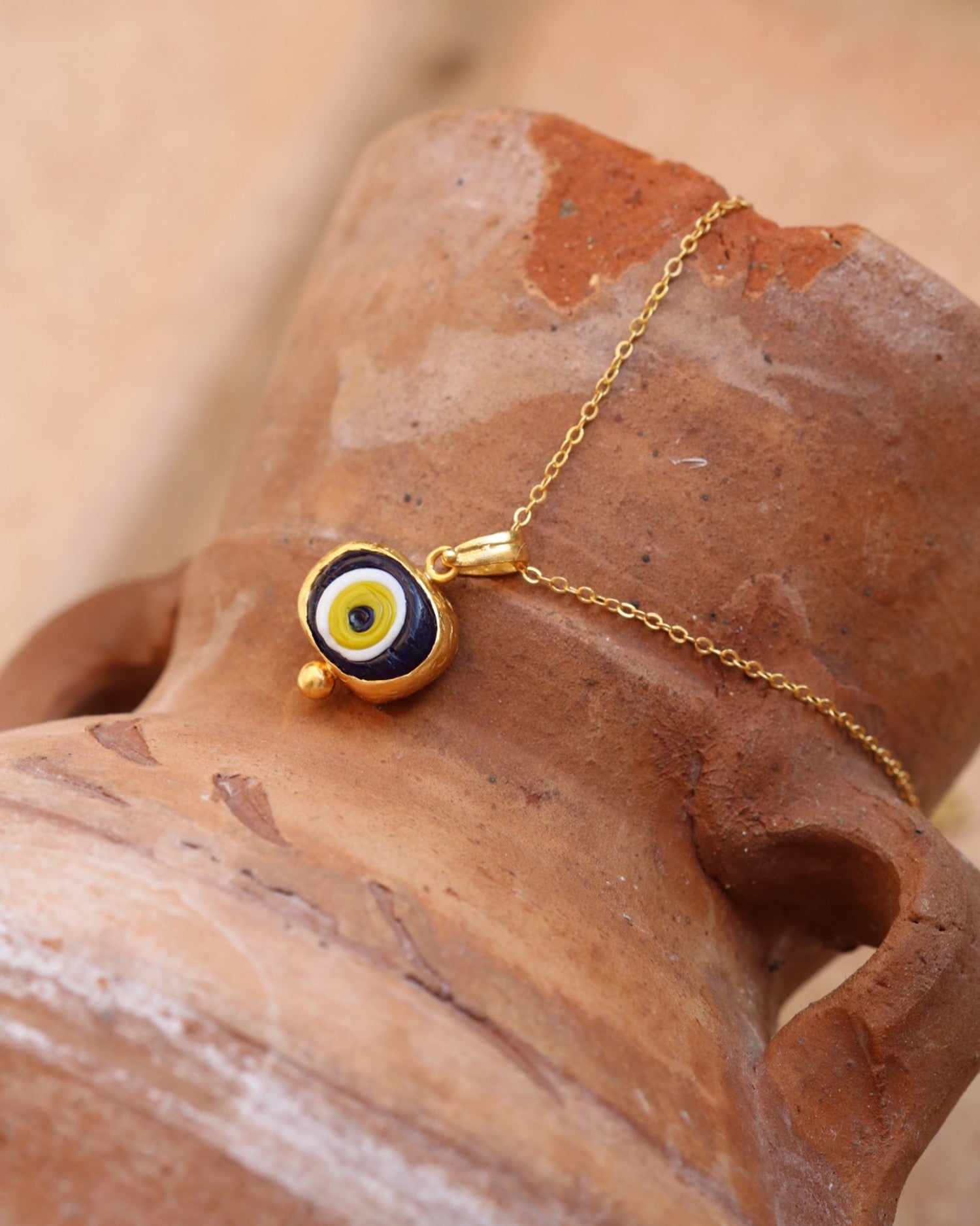 Cornicello Navy Evil Eye Artisan Glass Pendant Necklace | Sustainable Jewellery by Ottoman Hands