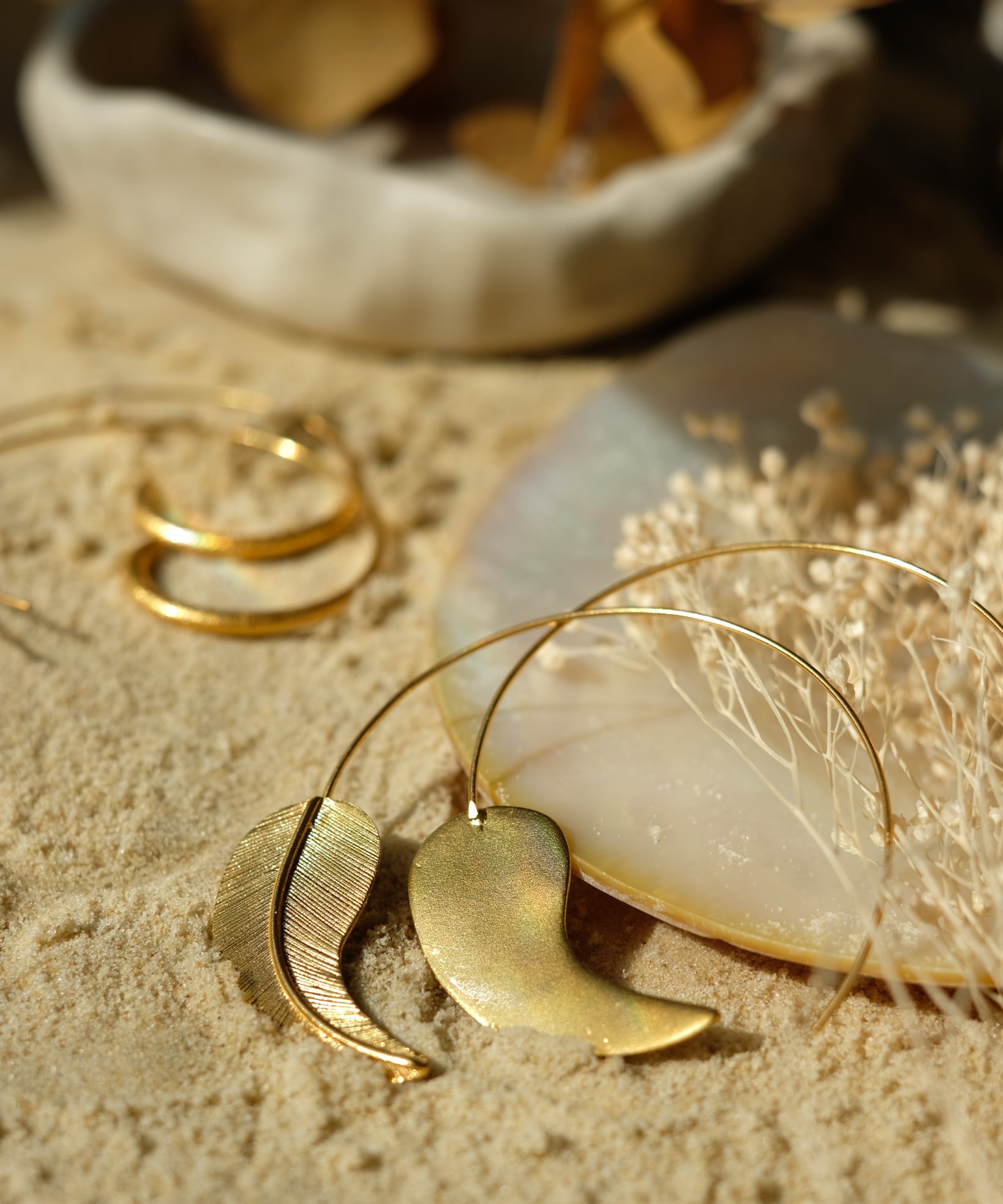 Gold Feather Pull Through Hoop Earrings | Sustainable Jewellery by Ottoman Hands
