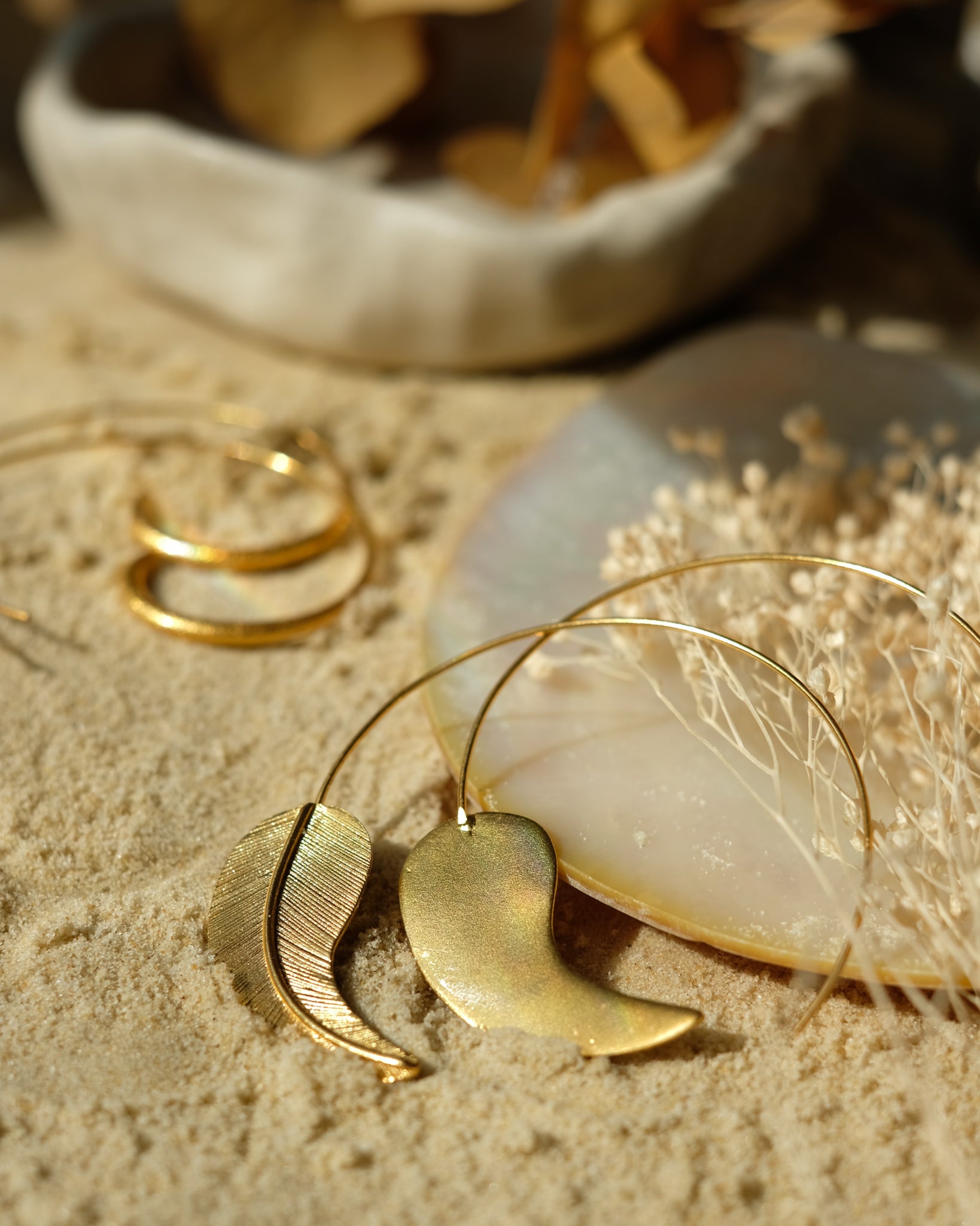 Gold Feather Pull Through Hoop Earrings | Sustainable Jewellery by Ottoman Hands