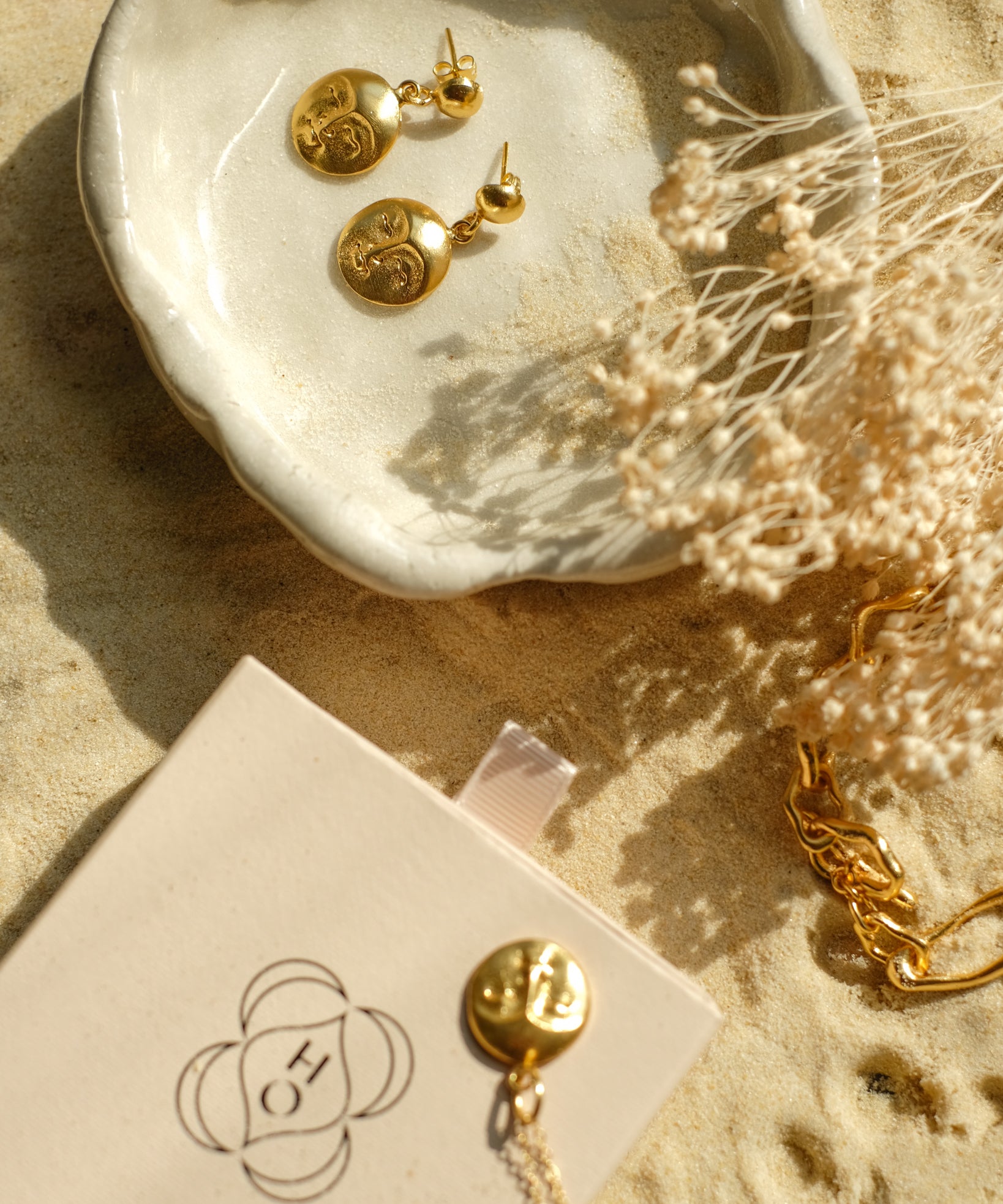 Moon Face Gold Drop Earrings | Sustainable Jewellery by Ottoman Hands