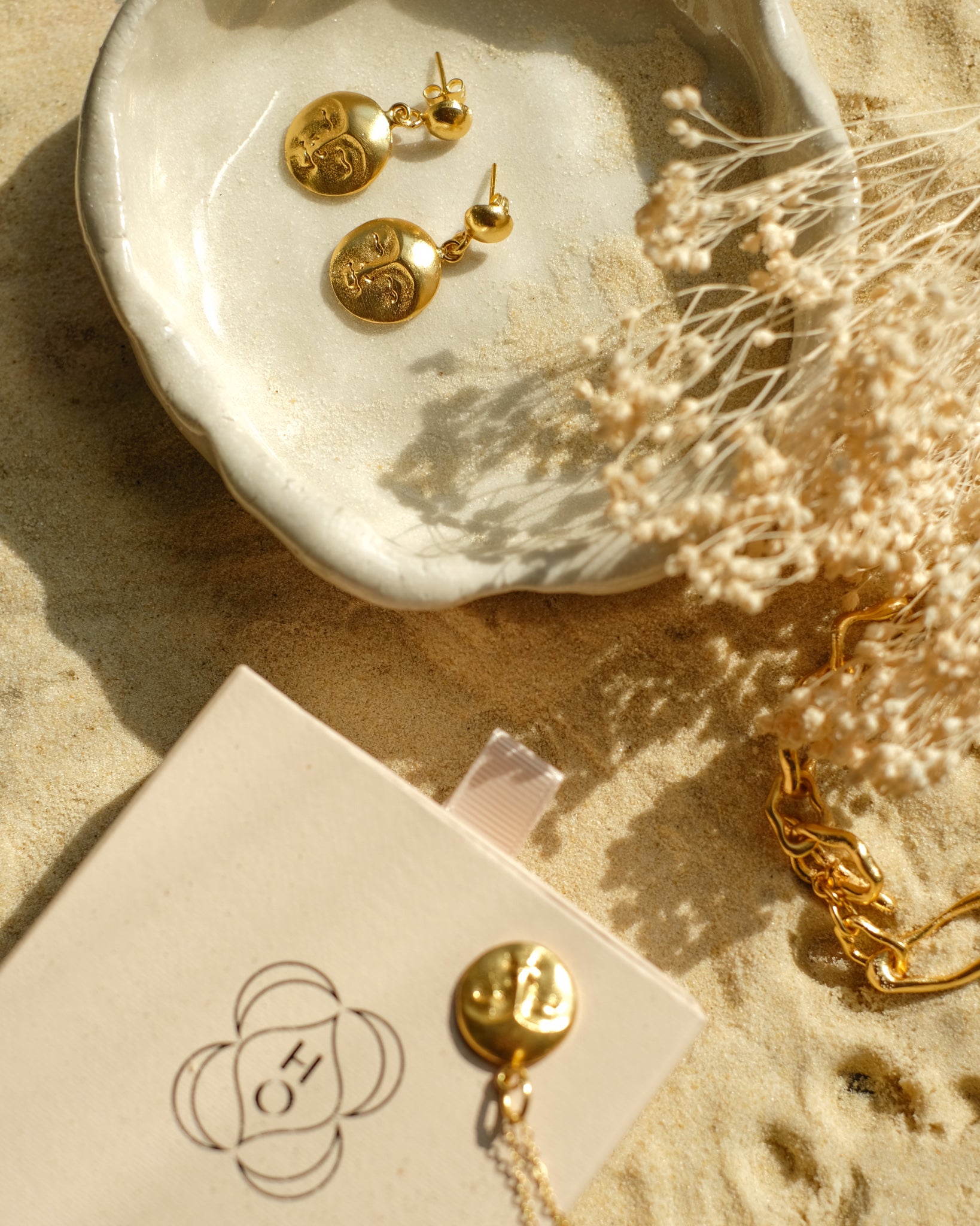 Moon Face Gold Drop Earrings | Sustainable Jewellery by Ottoman Hands