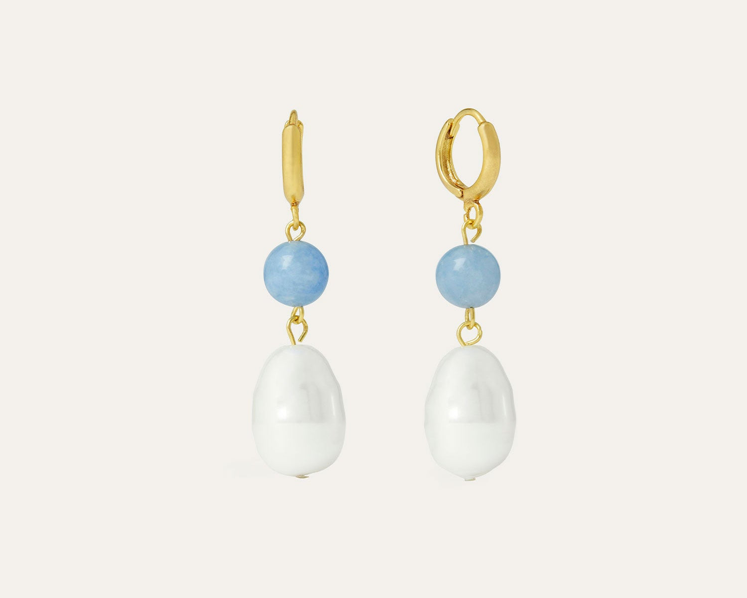 Dawn Blue Chalcedony and Pearl Drop Huggie Earrings | Sustainable ...