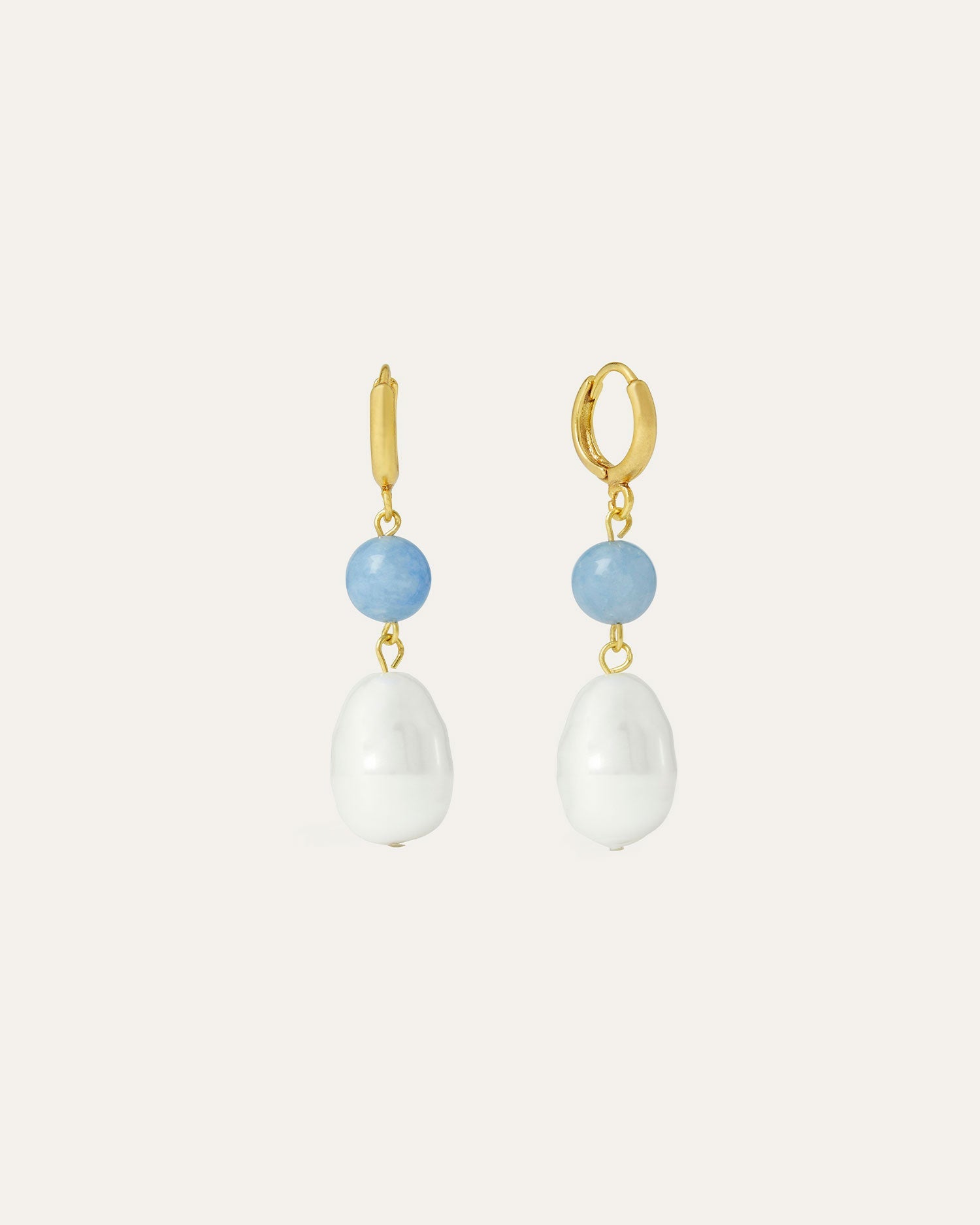 Dawn Blue Chalcedony and Pearl Drop Huggie Earrings | Sustainable Jewellery by Ottoman Hands