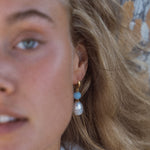Dawn Blue Chalcedony and Pearl Drop Huggie Earrings | Sustainable Jewellery by Ottoman Hands