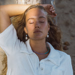 Dawn Blue Chalcedony and Pearl Drop Huggie Earrings | Sustainable Jewellery by Ottoman Hands