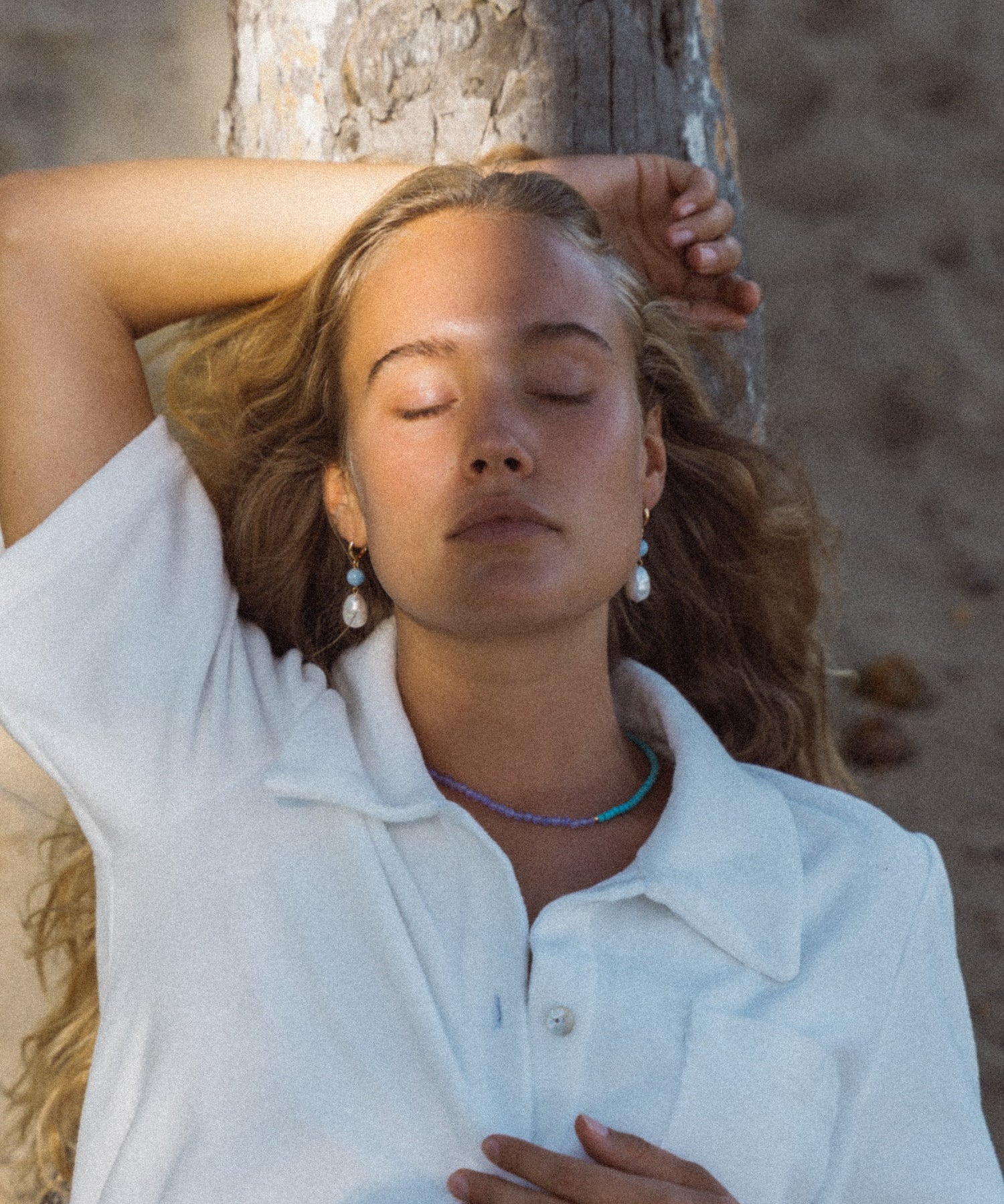 Dawn Blue Chalcedony and Pearl Drop Huggie Earrings | Sustainable Jewellery by Ottoman Hands