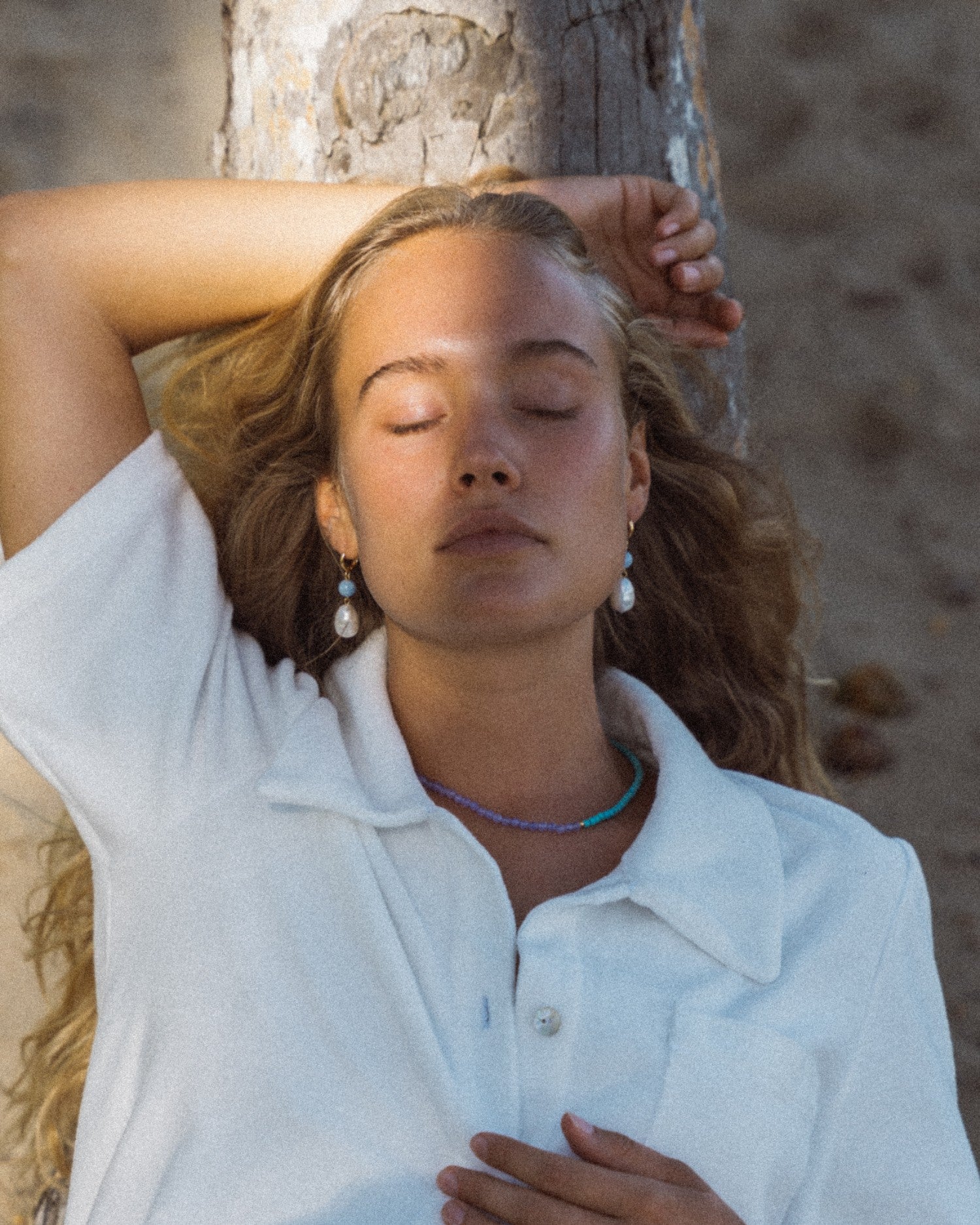 Dawn Blue Chalcedony and Pearl Drop Huggie Earrings | Sustainable Jewellery by Ottoman Hands