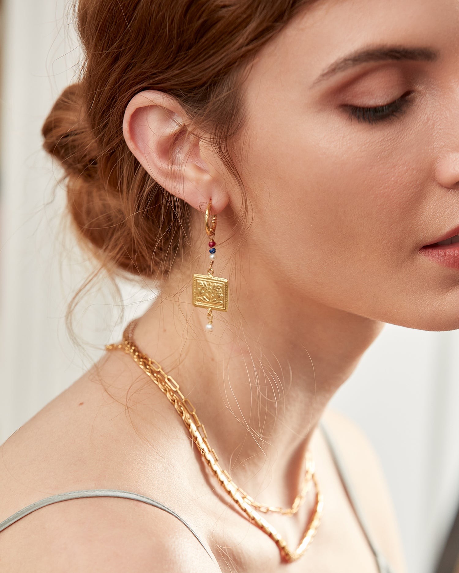 Delphi Drop Hoop Earrings with Pearl Beads | Sustainable Jewellery by Ottoman Hands