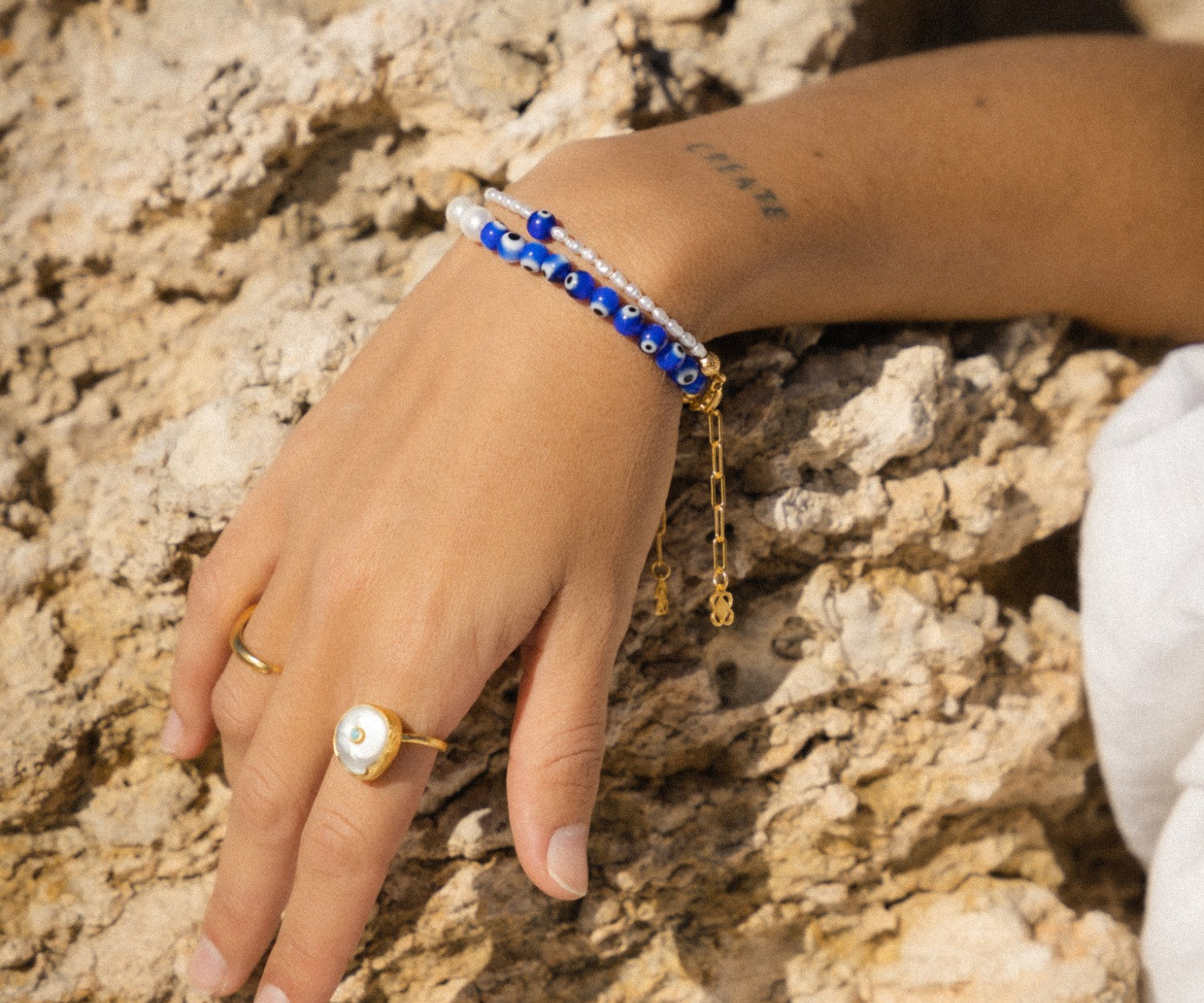 Dora Evil Eye and Pearl Beaded Bracelet | Sustainable Jewellery by Ottoman Hands