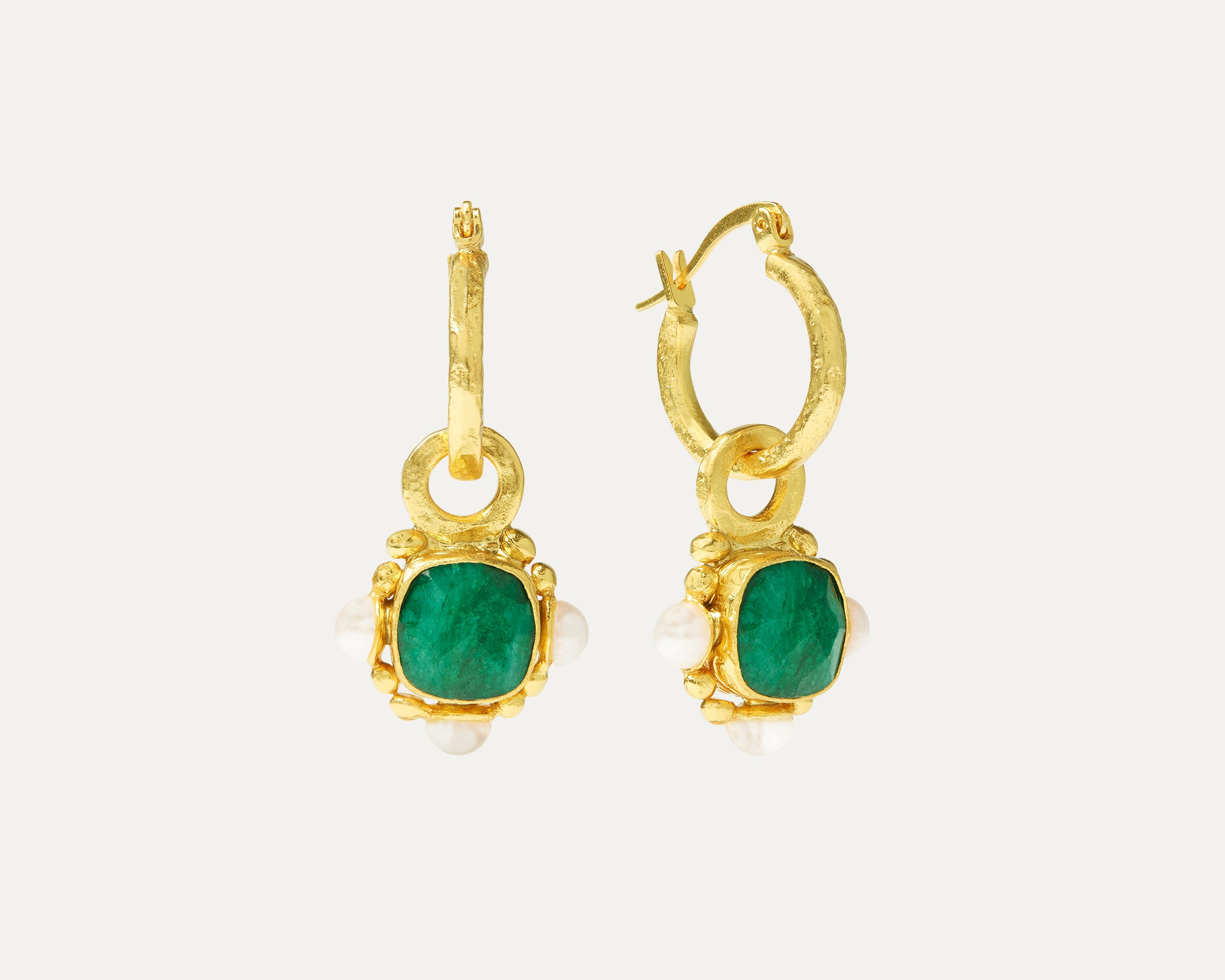 Esther Emerald and Pearl Drop Hoop Earrings | Sustainable Jewellery by Ottoman Hands