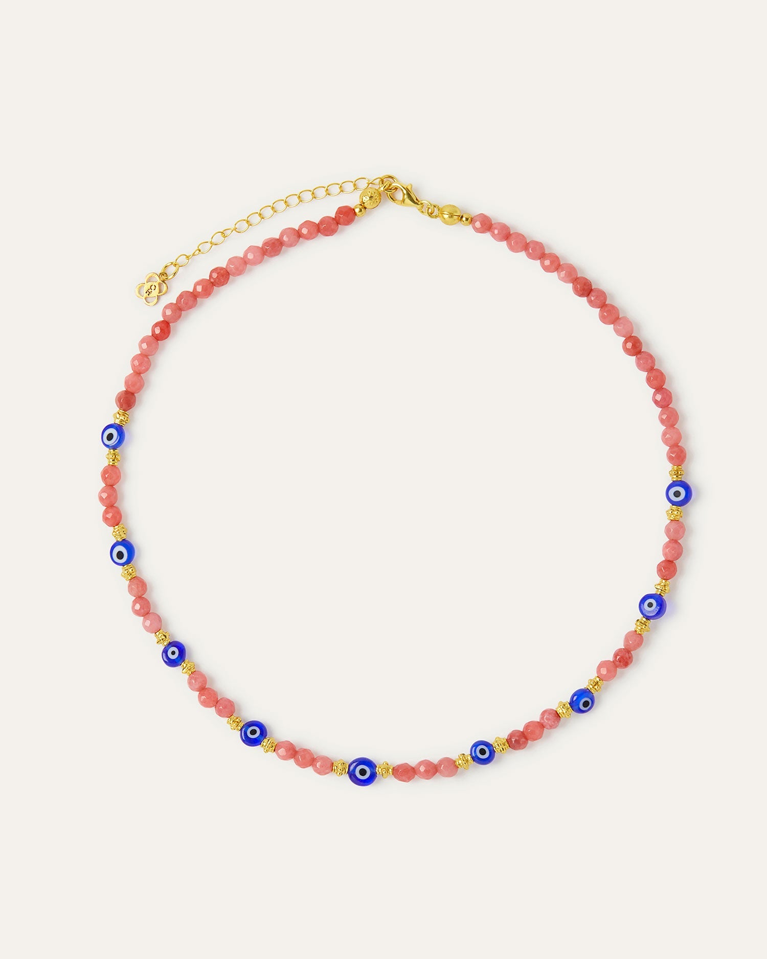 Clara Evil Eye and Pink Jade Beaded Necklace | Sustainable Jewellery by Ottoman Hands