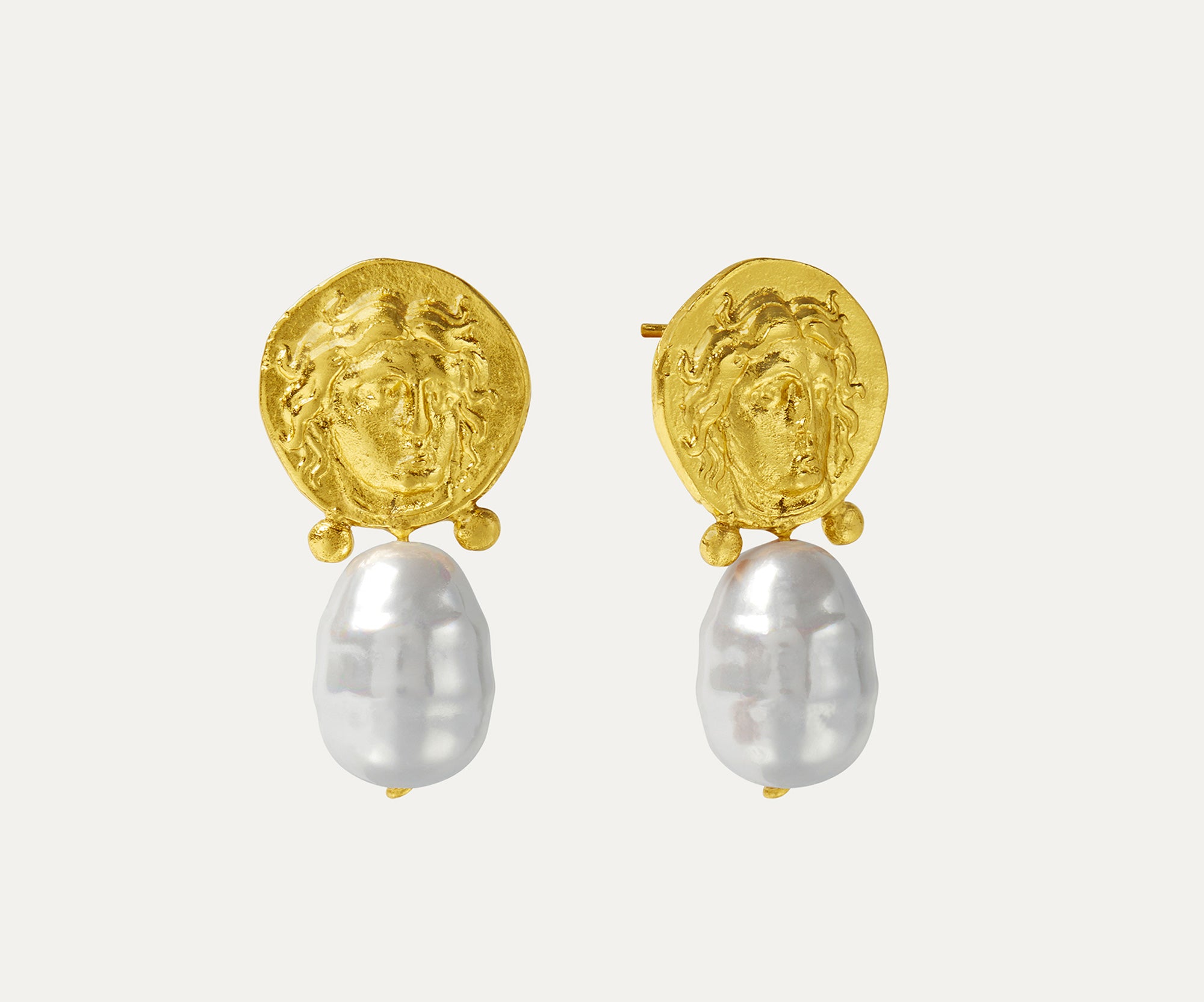 Gorgon Medusa Pearl Stud Earrings | Sustainable Jewellery by Ottoman Hands
