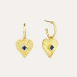 Golden Heart Hoop Earrings with Blue Crystal | Sustainable Jewellery by Ottoman Hands