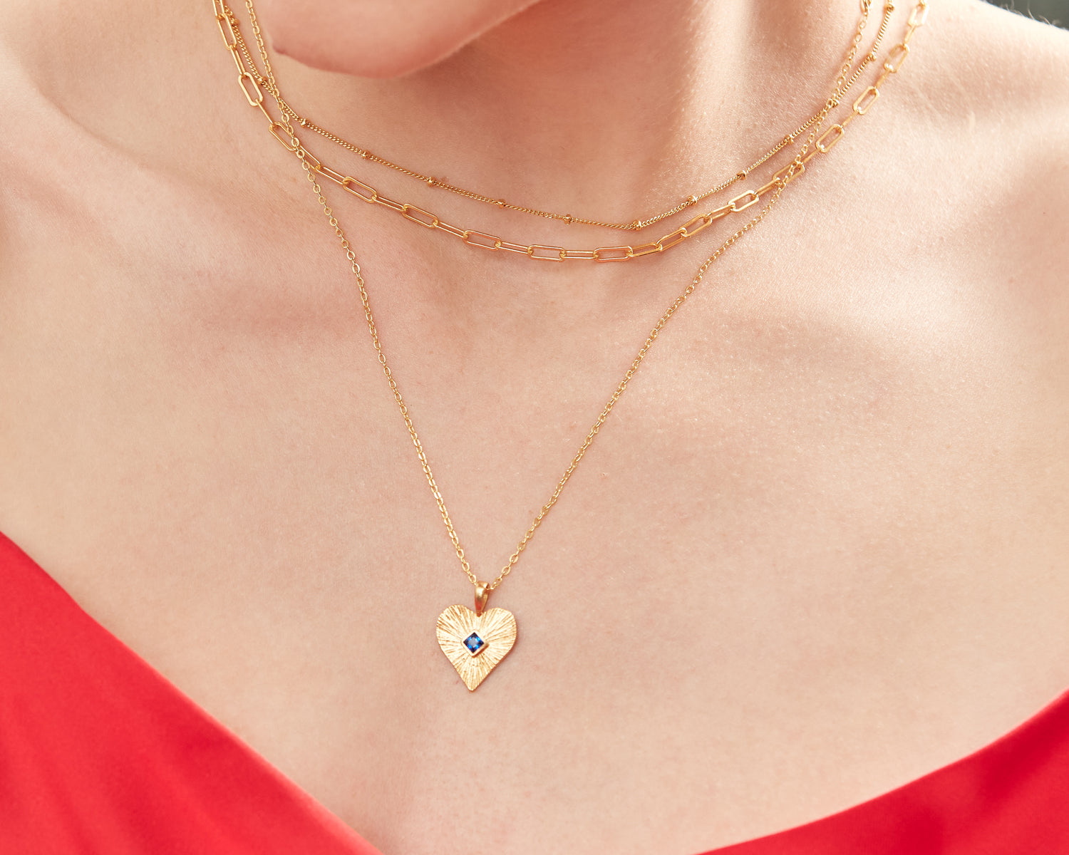 Golden Heart Pendant Necklace with Blue Crystal | Sustainable Jewellery by Ottoman Hands