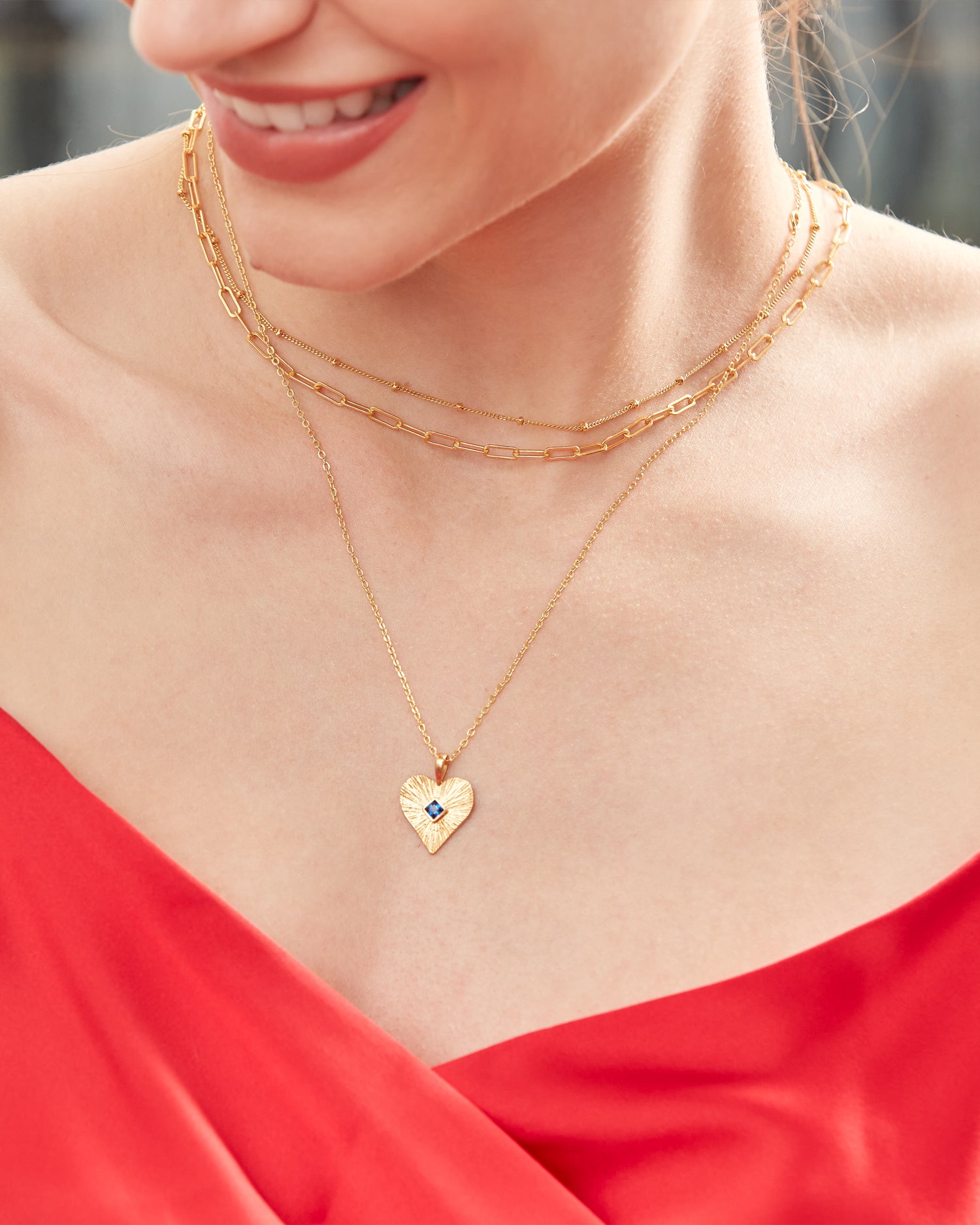 Golden Heart Pendant Necklace with Blue Crystal | Sustainable Jewellery by Ottoman Hands