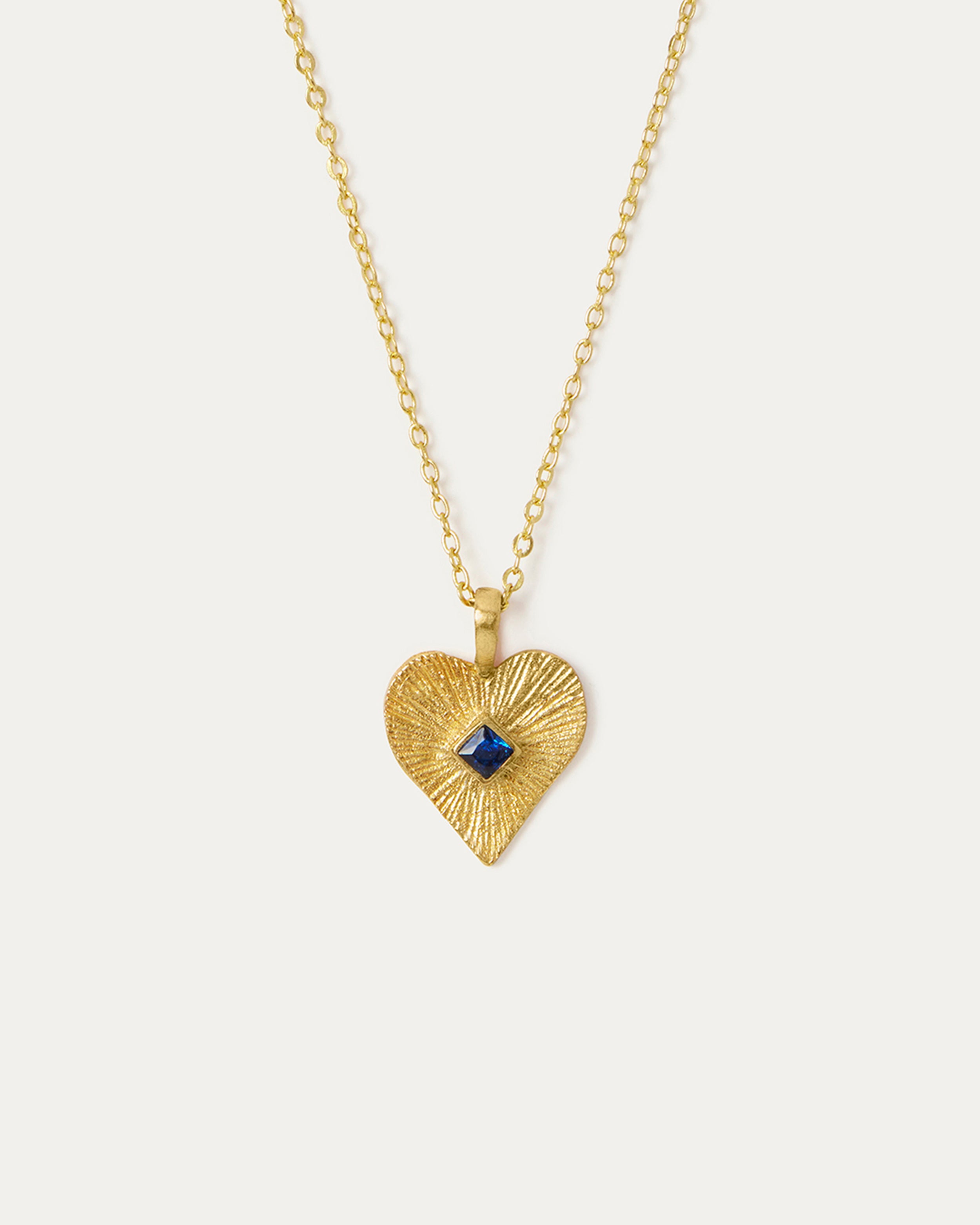 Golden Heart Pendant Necklace with Blue Crystal | Sustainable Jewellery by Ottoman Hands