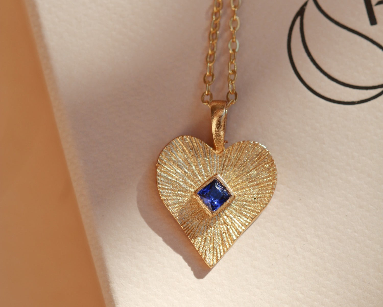 Golden Heart Pendant Necklace with Blue Crystal | Sustainable Jewellery by Ottoman Hands