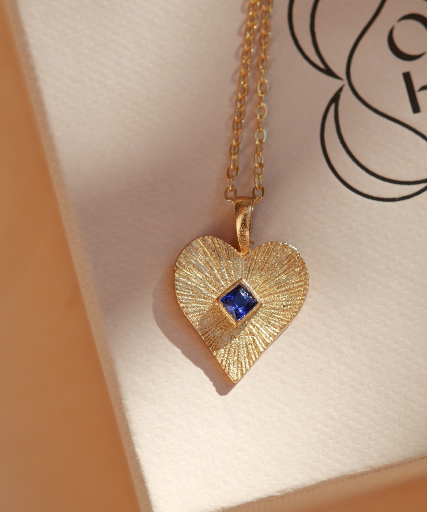 Golden Heart Pendant Necklace with Blue Crystal | Sustainable Jewellery by Ottoman Hands