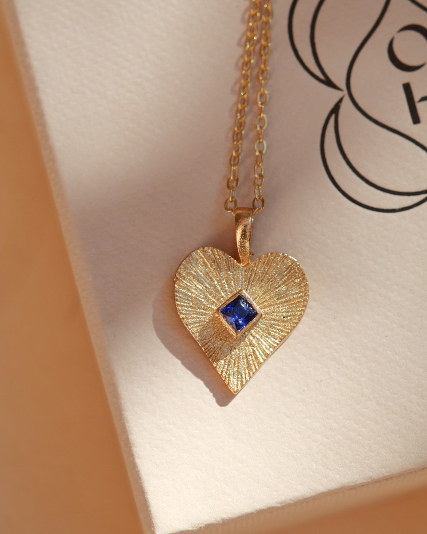 Golden Heart Pendant Necklace with Blue Crystal | Sustainable Jewellery by Ottoman Hands