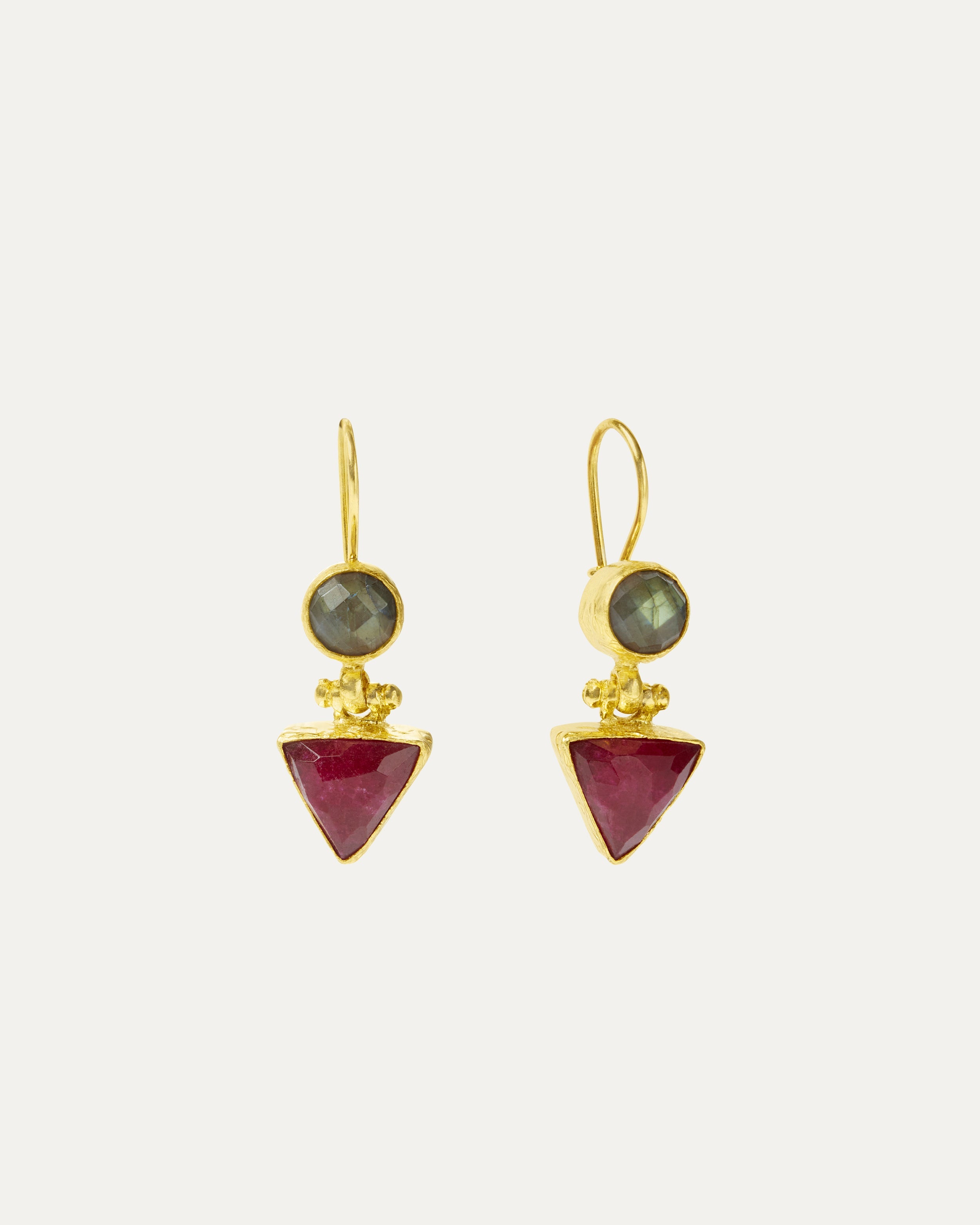 Hydra Labradorite and Ruby Drop Earrings | Sustainable Jewellery by Ottoman Hands