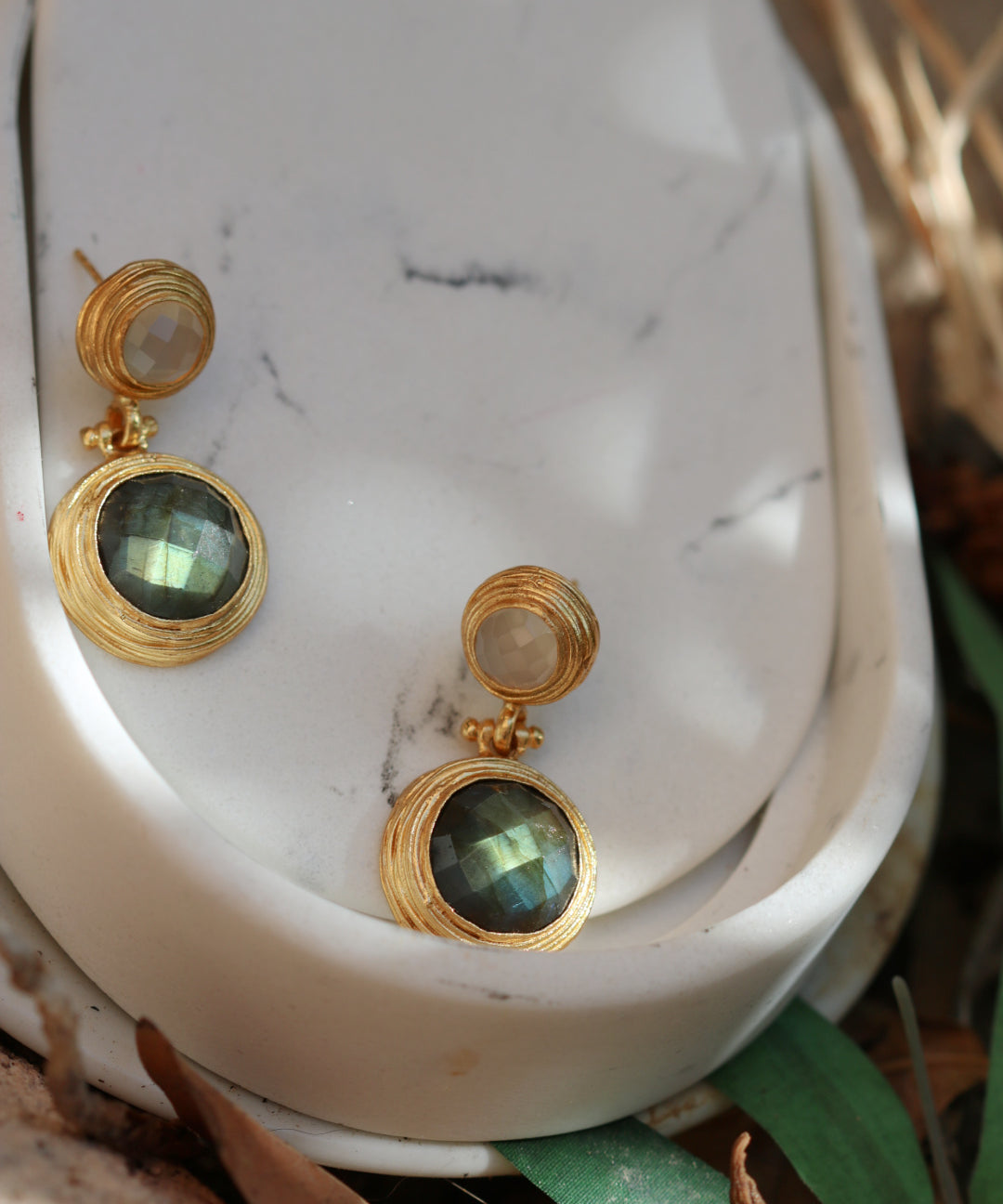 Lilis White Chalcedony and Labradorite Drop Earrings | Sustainable Jewellery by Ottoman Hands