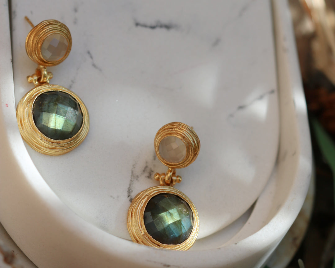 Lilis White Chalcedony and Labradorite Drop Earrings | Sustainable Jewellery by Ottoman Hands