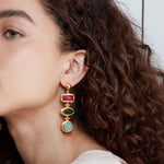 Innana Ruby, Emerald and Aqua Chalcedony Drop Earrings | Sustainable Jewellery by Ottoman Hands