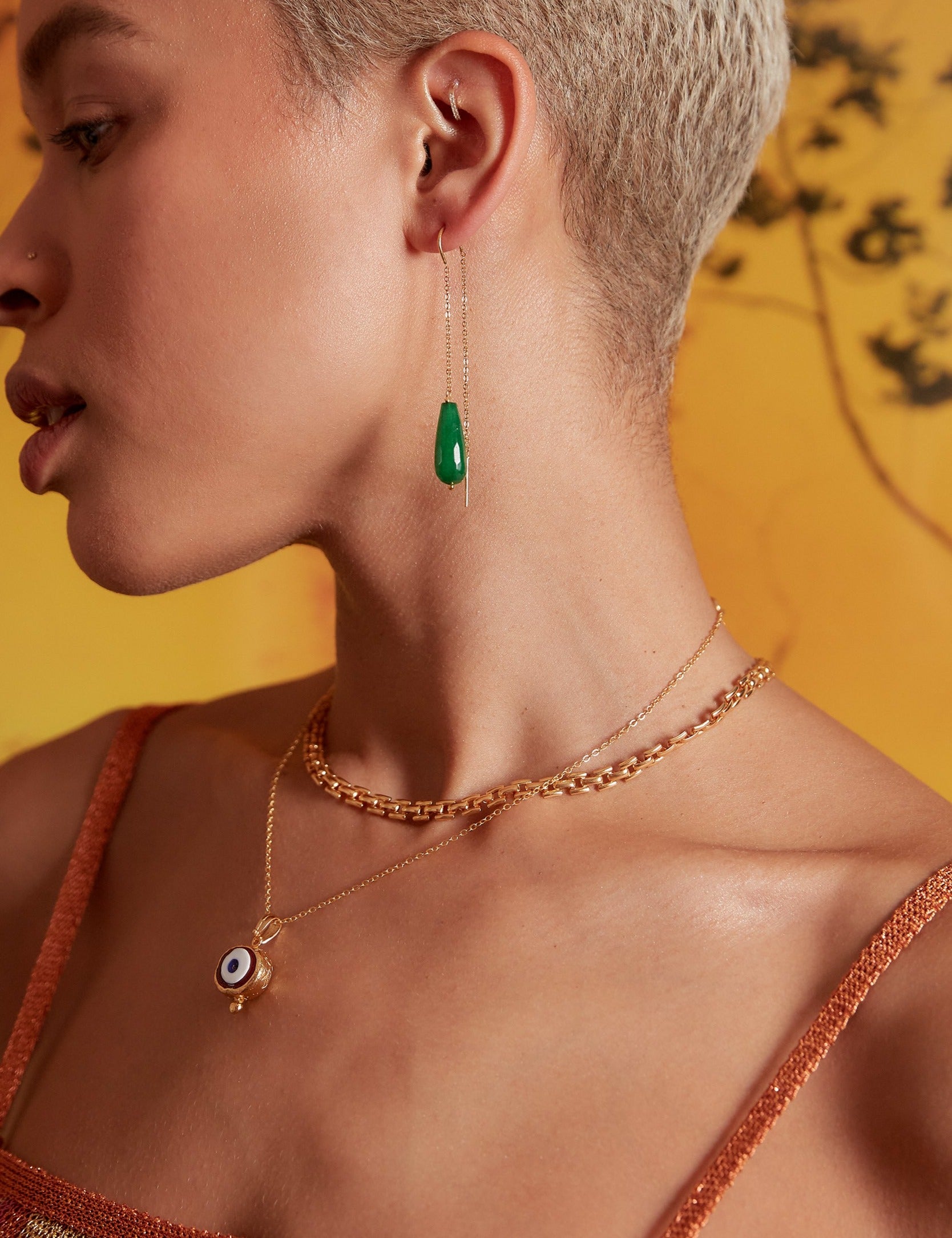 Lottie Green Jade Pull Through Chain Earrings | Sustainable Jewellery by Ottoman Hands