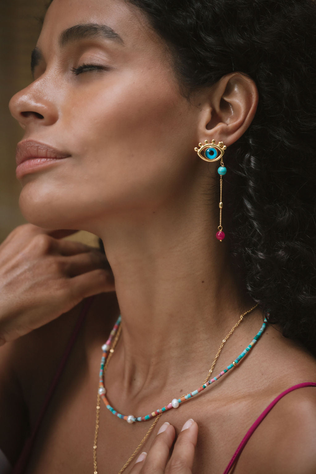Lyra Multi Colour Drop Chain Earrings | Sustainable Jewellery by Ottoman Hands