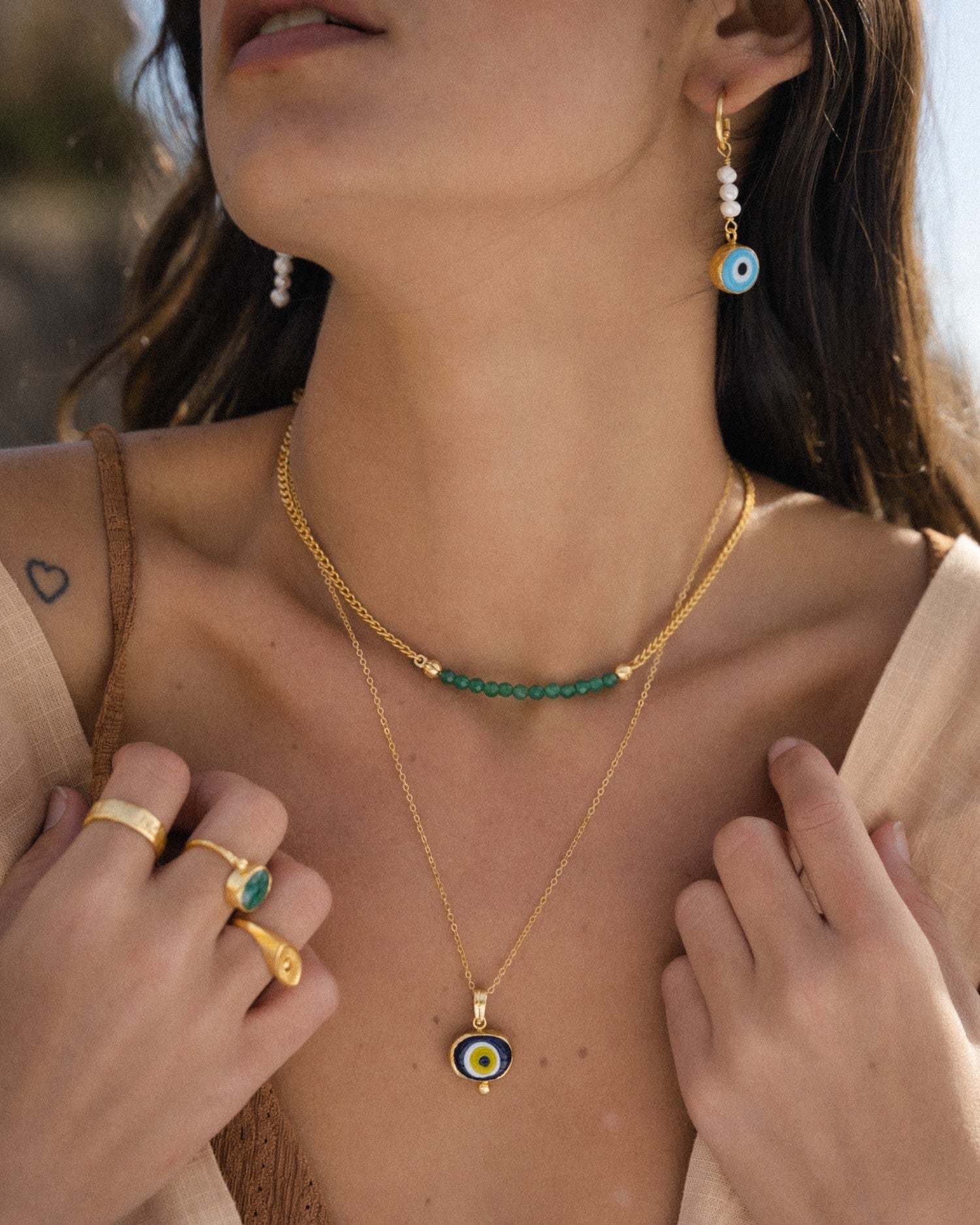Margot Green Jade Beaded Chain Necklace | Sustainable Jewellery by Ottoman Hands