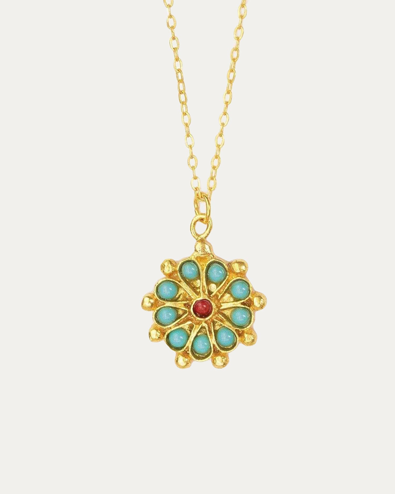 Marigold Turquoise and Red Agate Beaded Pendant Necklace | Sustainable Jewellery by Ottoman Hands