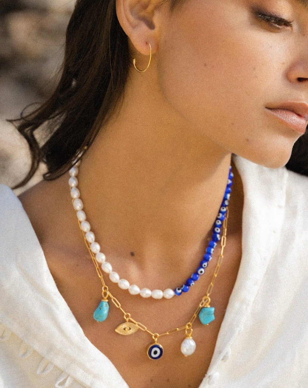 Mila Evil Eye and Pearl Beaded Necklace | Sustainable Jewellery by Ottoman Hands