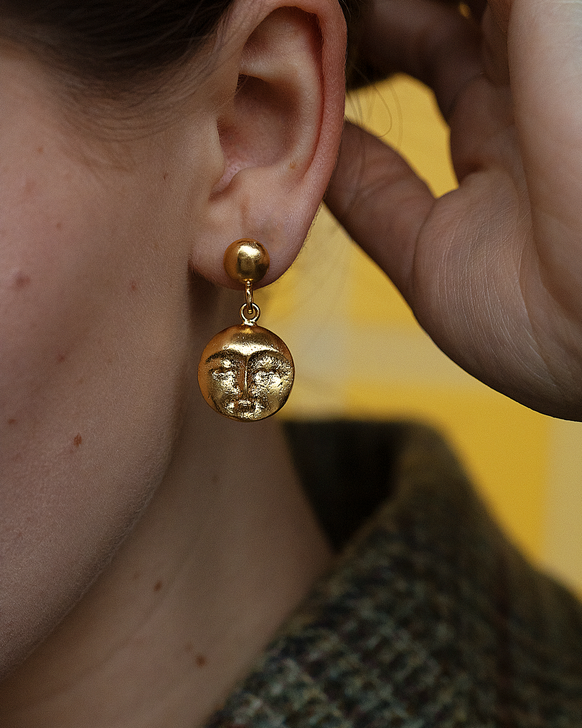 Moon Face Gold Drop Earrings | Sustainable Jewellery by Ottoman Hands
