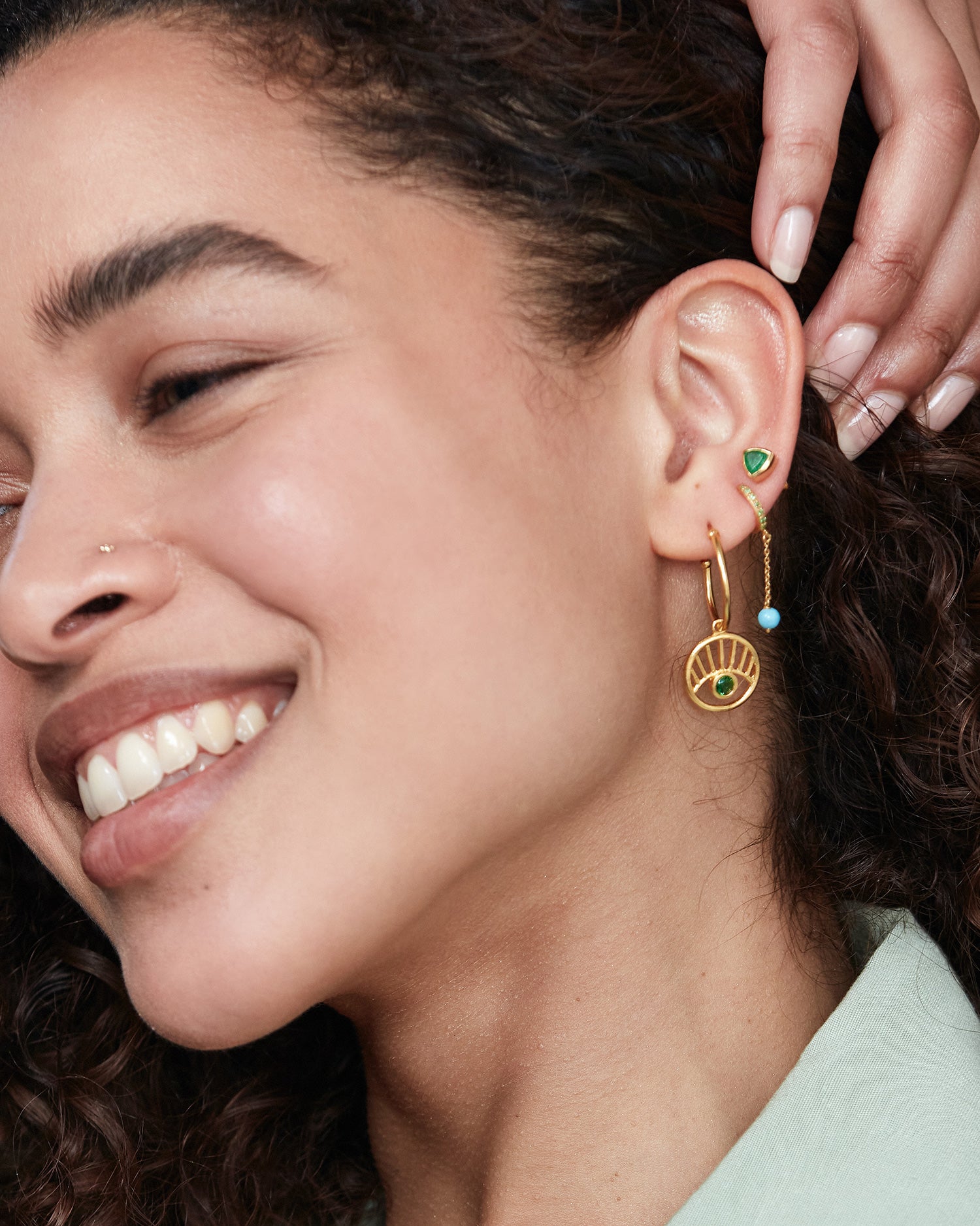 Occhio Eye Hoop Earrings with Green Crystals | Sustainable Jewellery by Ottoman Hands