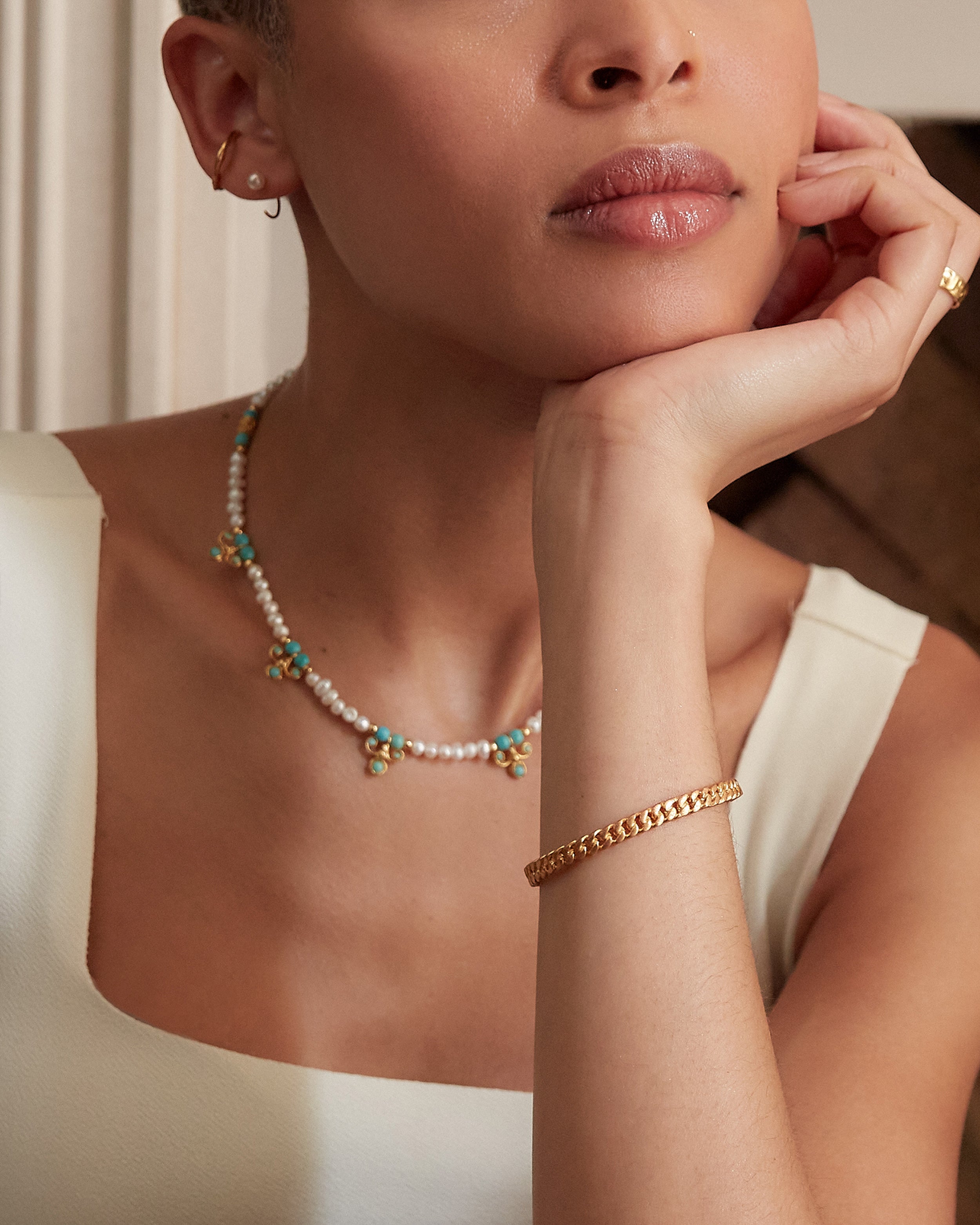 Amelie Pearl and Turquoise Beaded Necklace | Sustainable Jewellery by Ottoman Hands