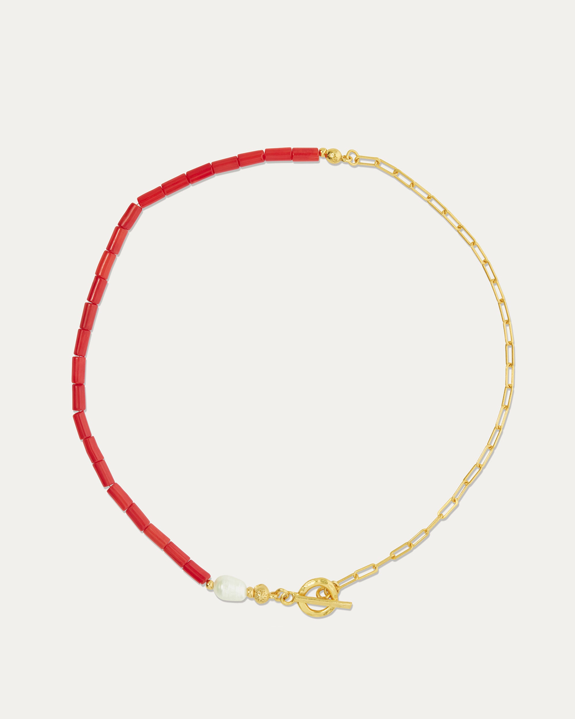 Sera Pearl and Red Beaded Chain Necklace | Sustainable Jewellery by Ottoman Hands