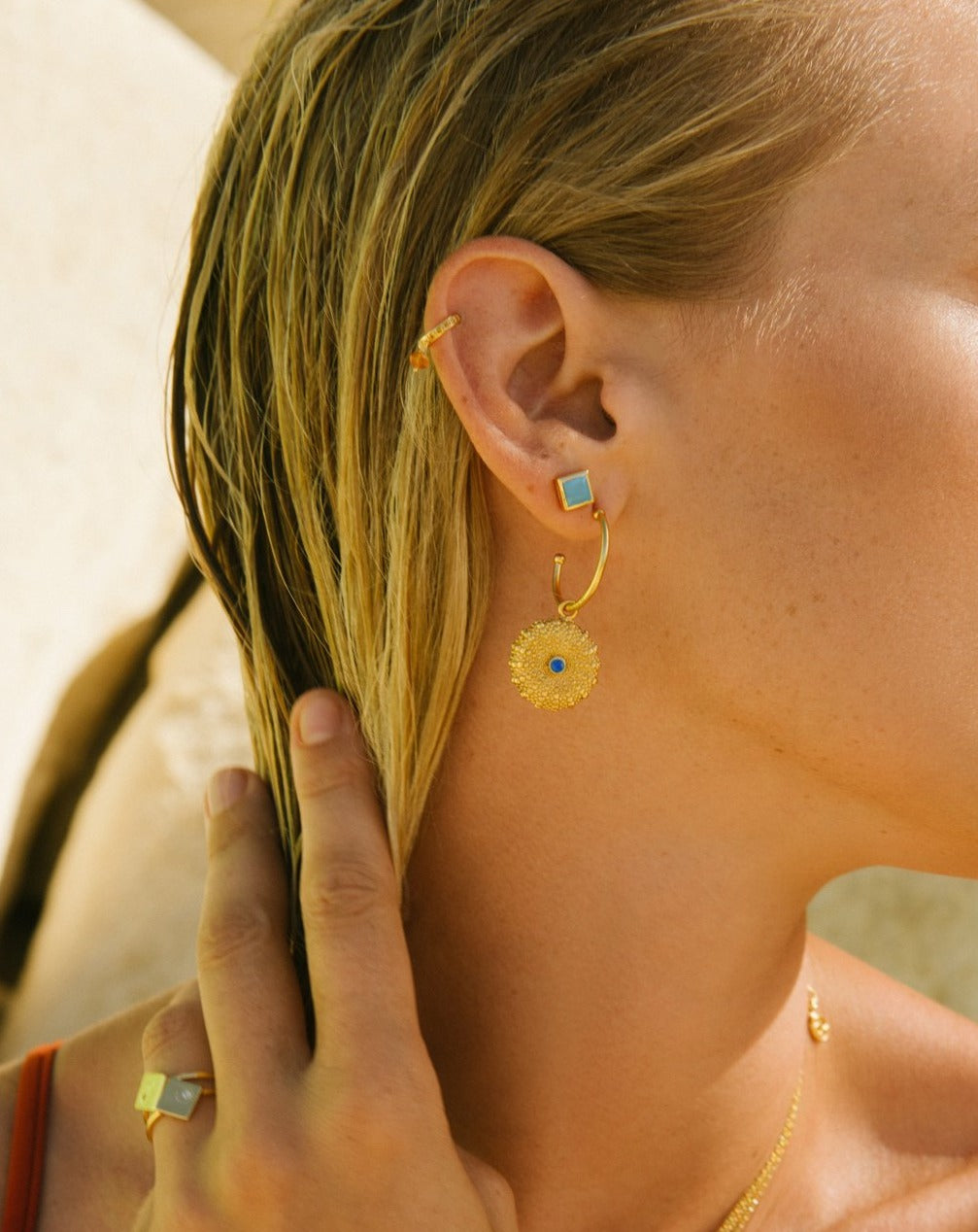 Siren Hoop Earrings with Blue Crystals | Sustainable Jewellery by Ottoman Hands