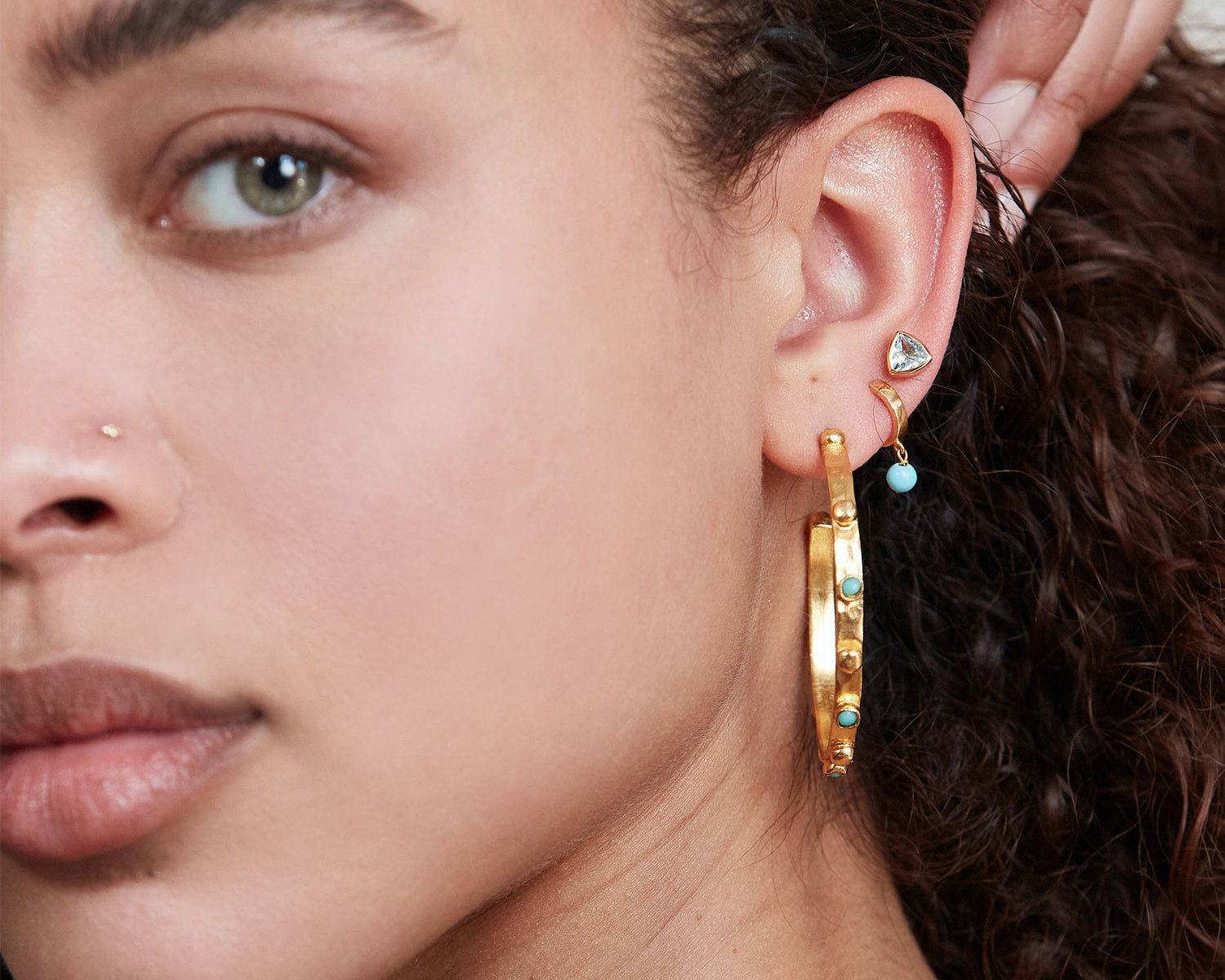 Tanrica Large Hoop Earrings with Turquoise Beads | Sustainable Jewellery by Ottoman Hands
