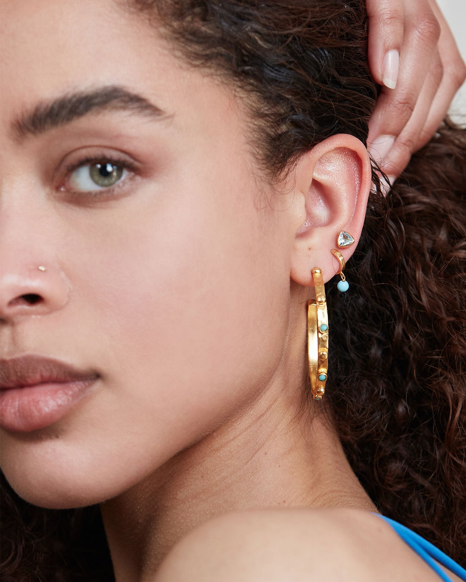 Tanrica Large Hoop Earrings with Turquoise Beads | Sustainable Jewellery by Ottoman Hands